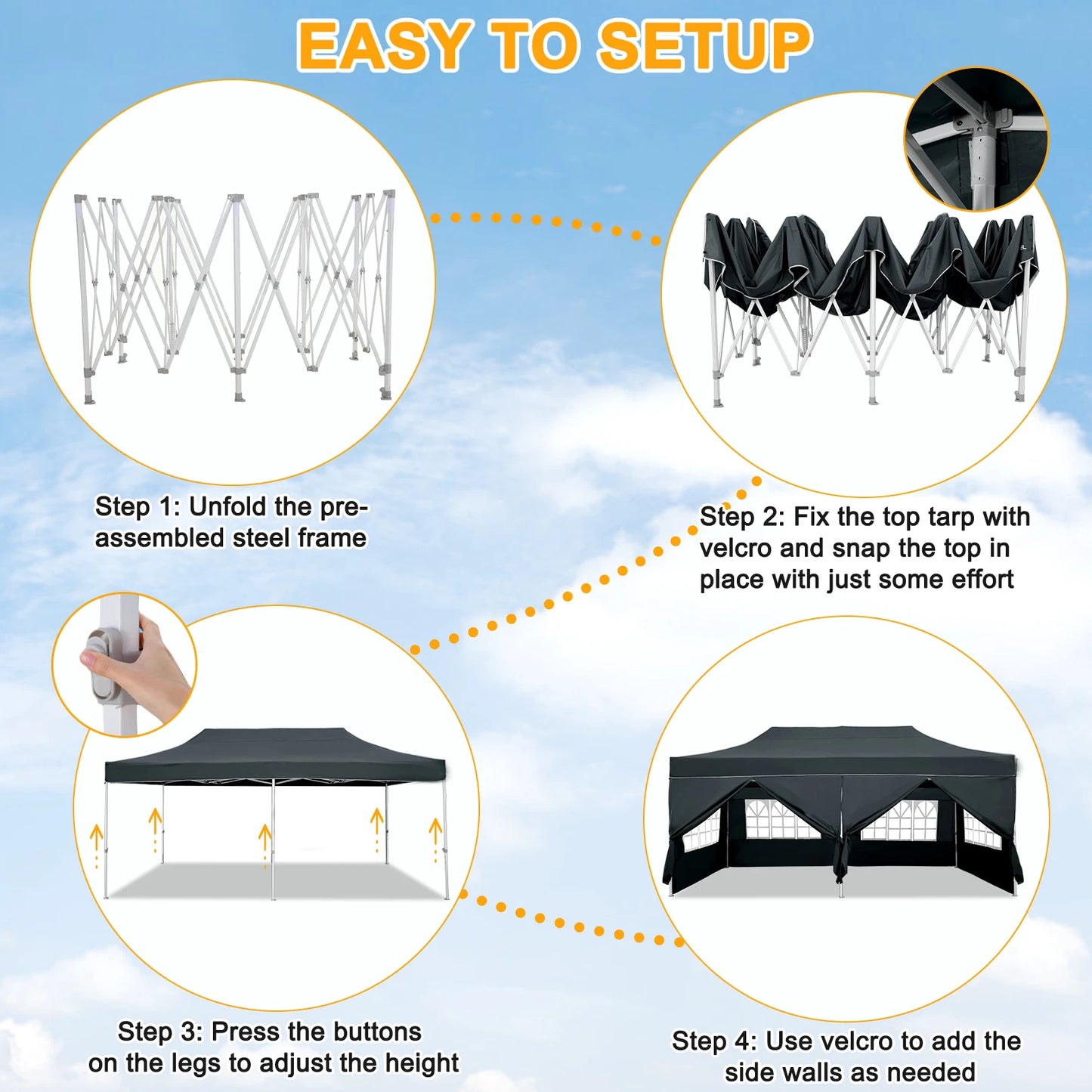 10x20FT Pop up Canopy Tent for Parties, Heavy Duty Easy Setup Tent with 6 Sidewalls
