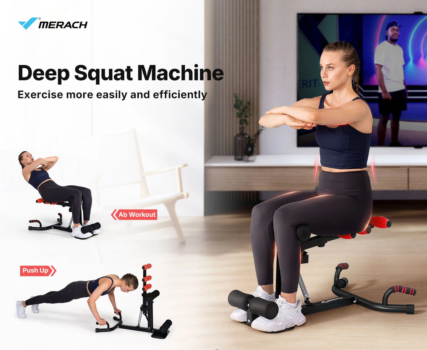 MERACH Deep Squat Machine Adjustable Glutes Trainer Machine Core Leg Push Up WorkoutButtocks Machine