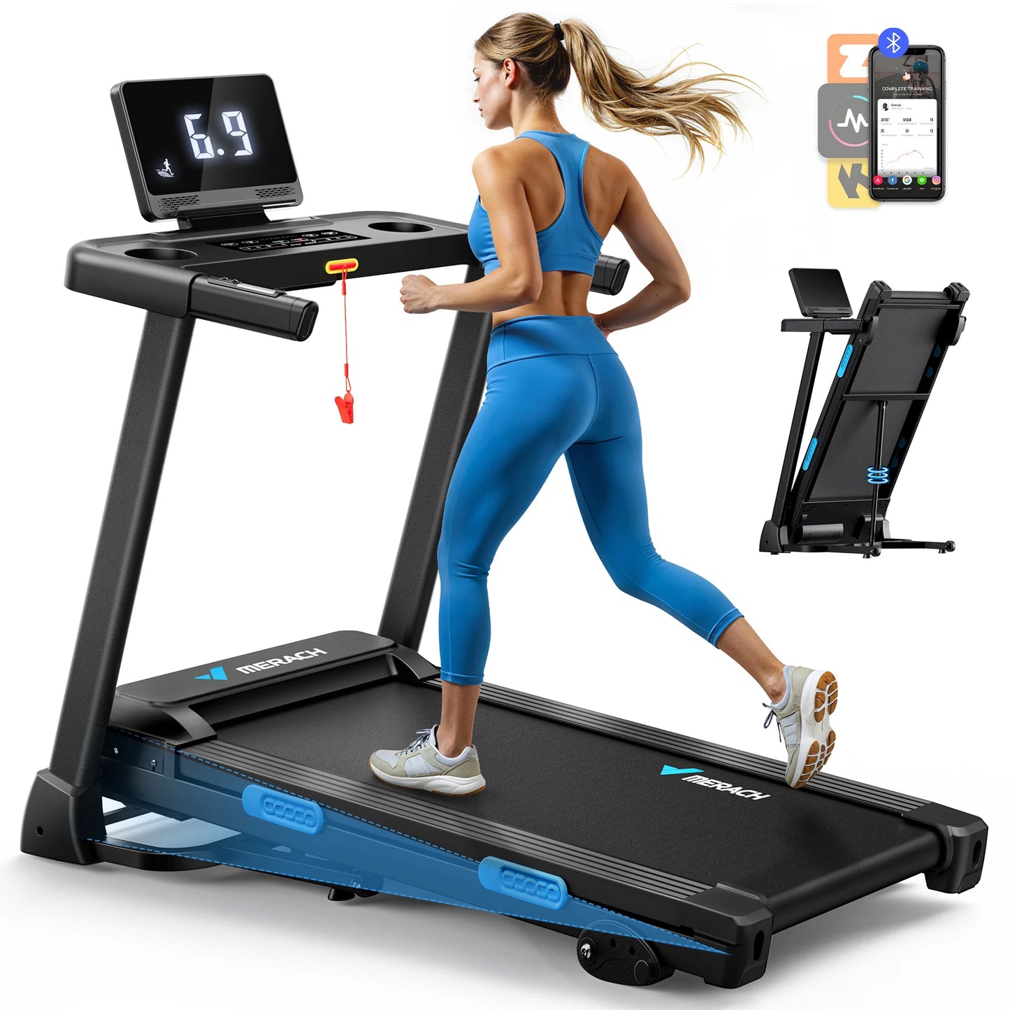 MERACH Foldable Treadmill T12 Incline Quiet Double Deck Technology 4 Silicone Shock Cushion