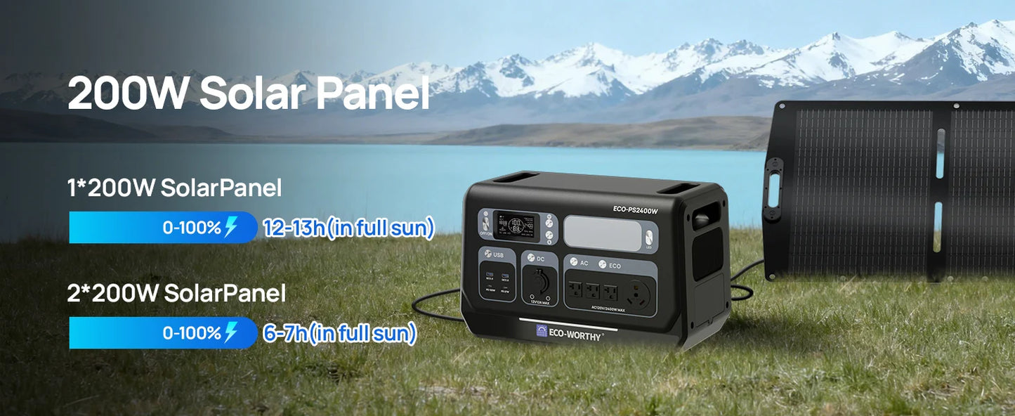 ECO-WORTHY PS 2400W Power Station 2048Wh LiFePO4 Battery, Solar Generator w/10 Outlets (4800W Peak)