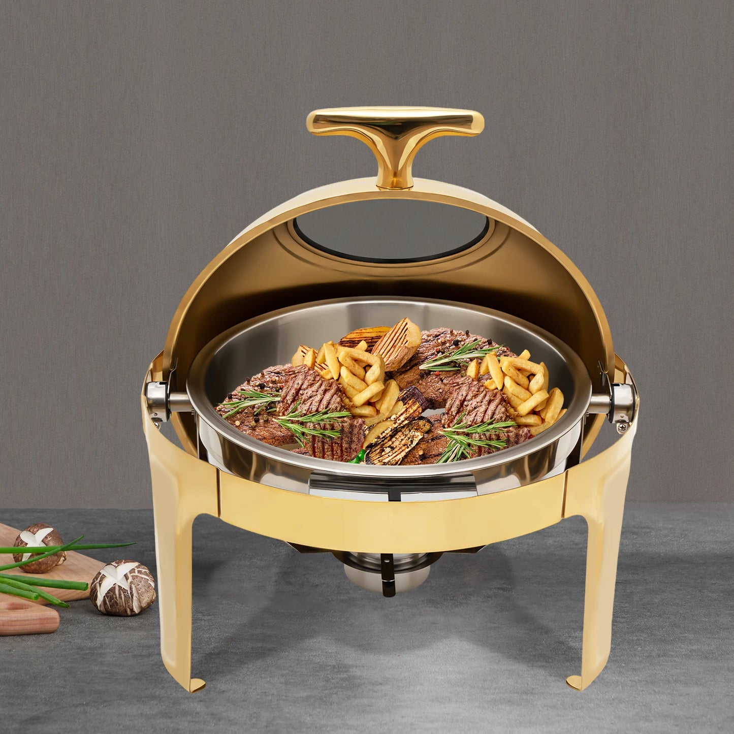 Round Chafing Dish Buffet Set, Buffet Warmers Set, Roll Top Stainless Steel Buffet Warmer