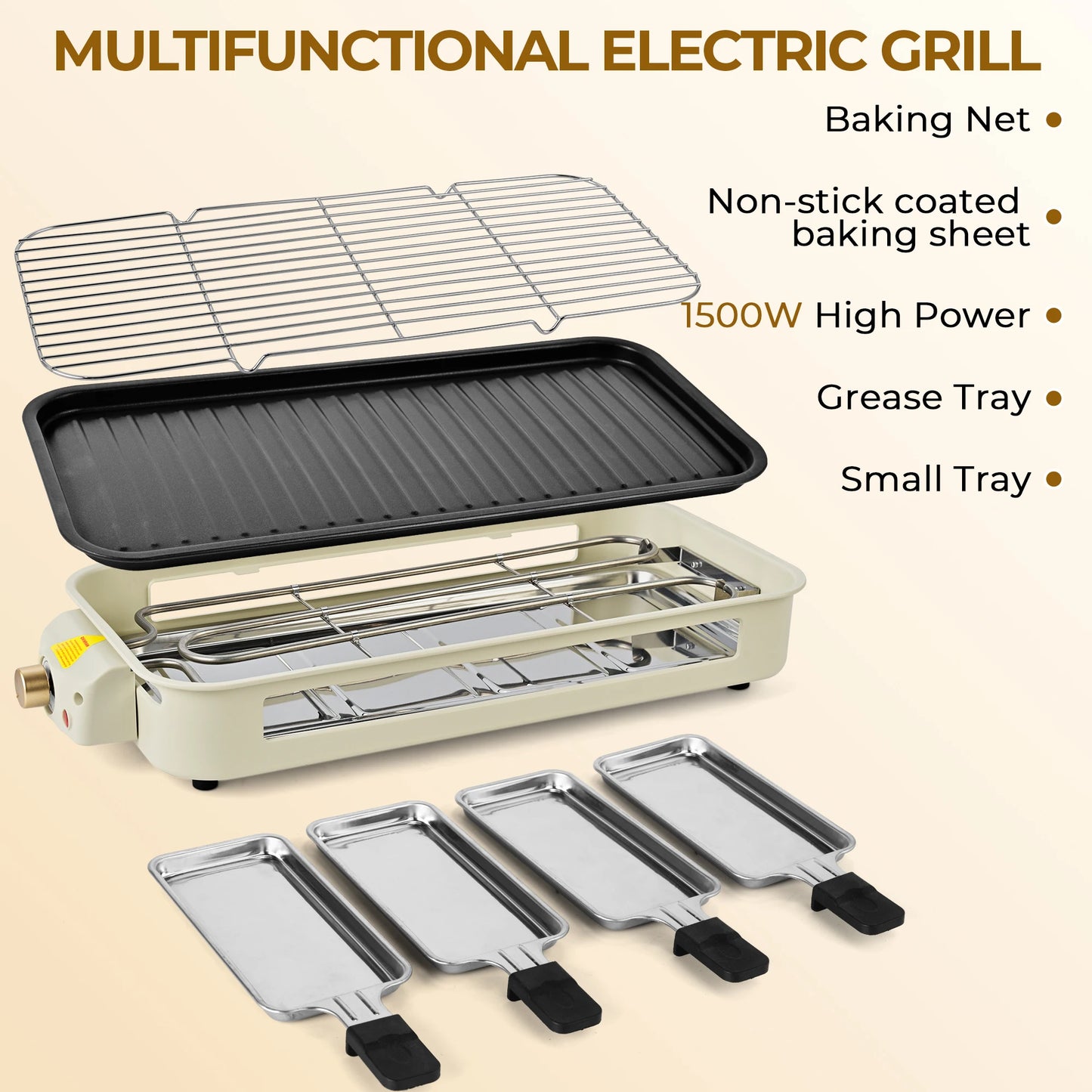 Electric BBQ Grill Indoor Cheese Raclette For 4 Person Non-Stick Surface Temperature Control