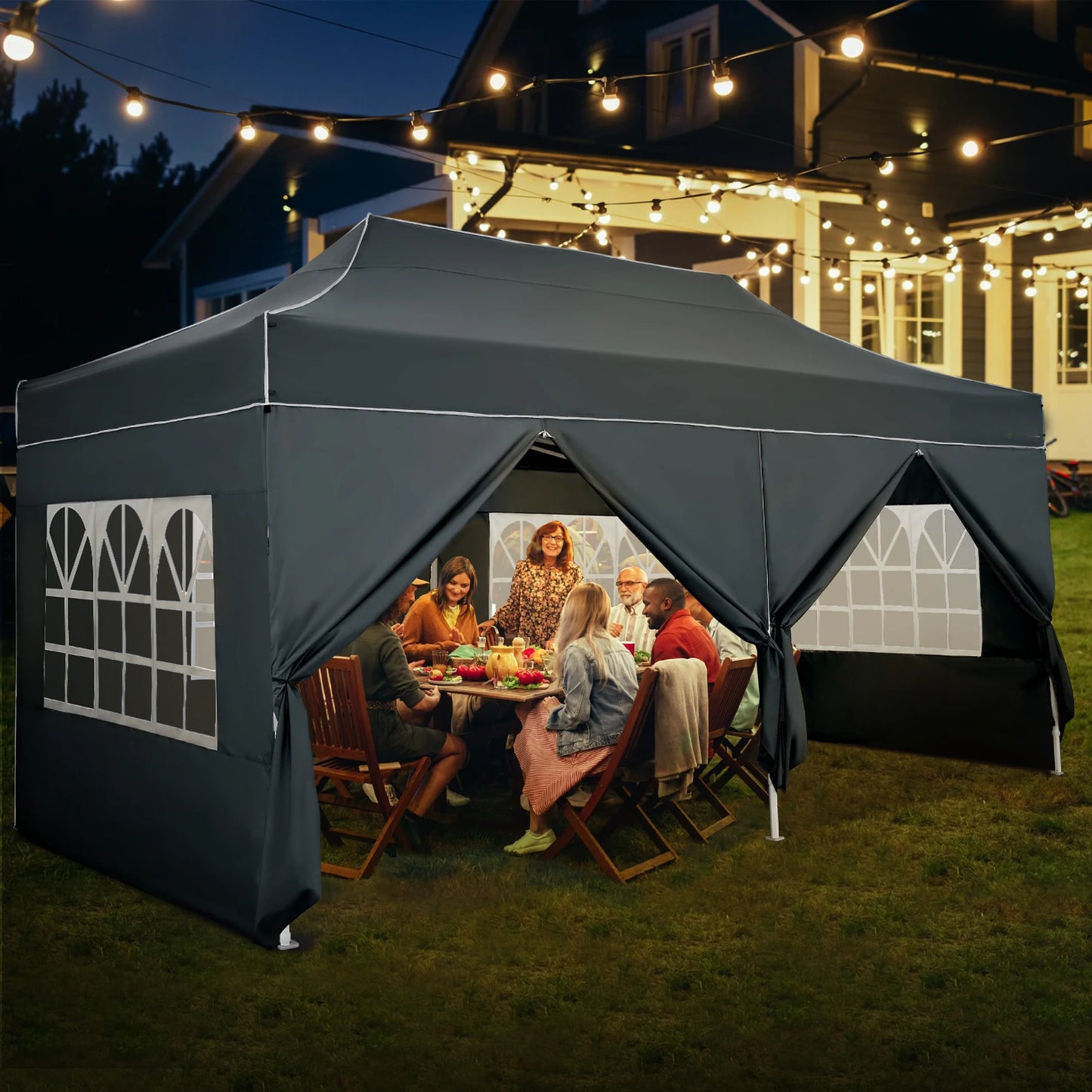 10x20FT Pop up Canopy Tent for Parties, Heavy Duty Easy Setup Tent with 6 Sidewalls