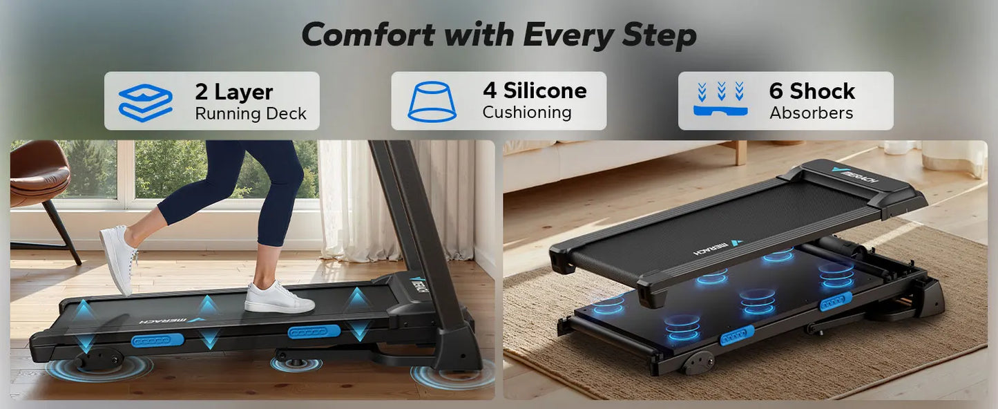 MERACH Foldable Treadmill T12 Incline Quiet Double Deck Technology 4 Silicone Shock Cushion