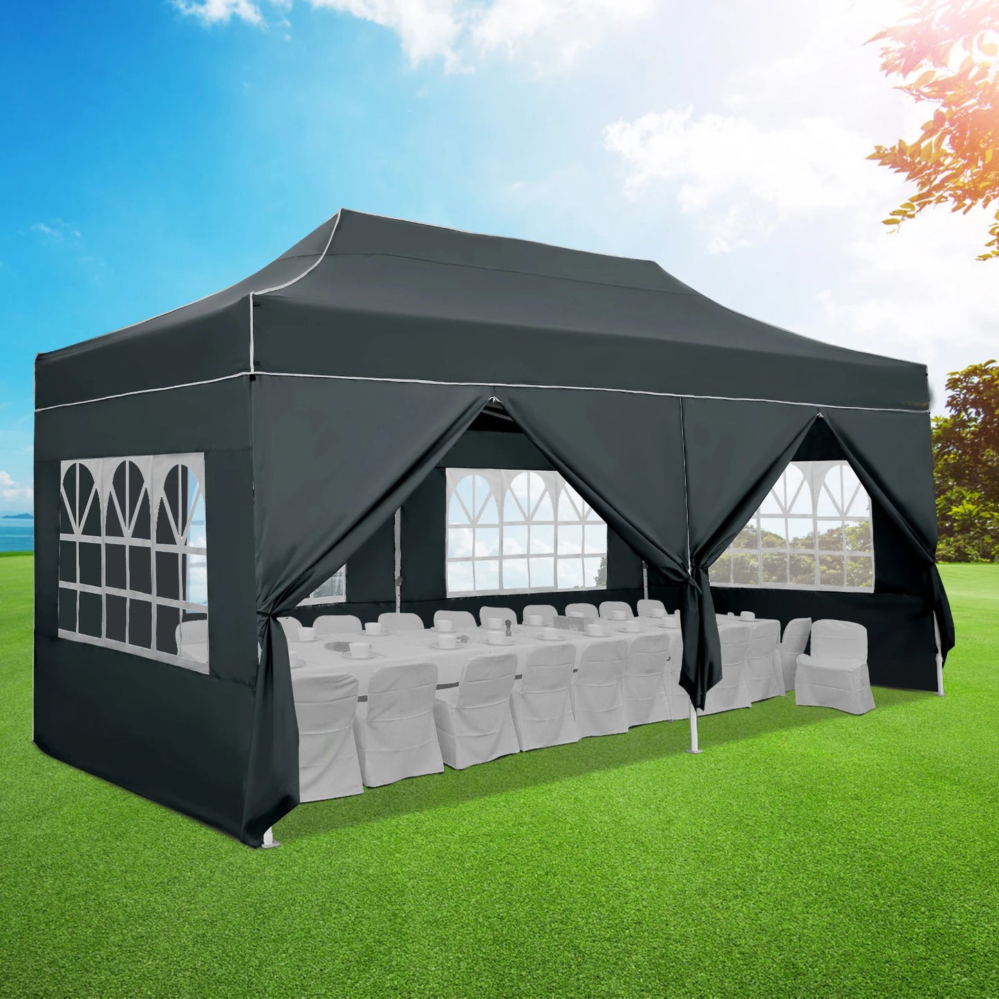 10x20FT Pop up Canopy Tent for Parties, Heavy Duty Easy Setup Tent with 6 Sidewalls
