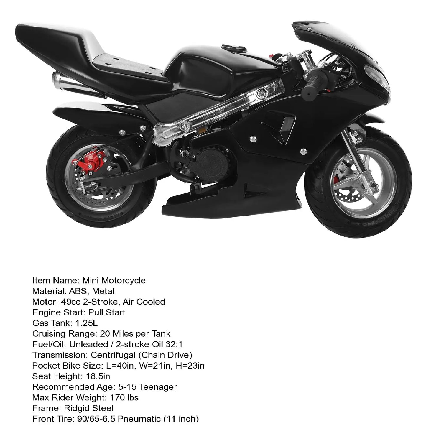 49CC 2-Stroke Mini Motorcycle, Kids Gas Motorcycle, Pocket Gas Powered Motorcycle /Dual Headlights