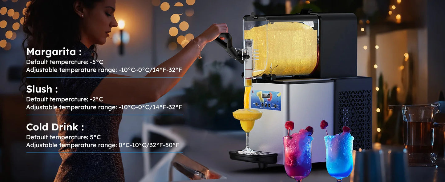 Margarita Slushy Frozen Drink Machine/LED Light/Rapid Cooling 3L 110V Automatic Cleaning