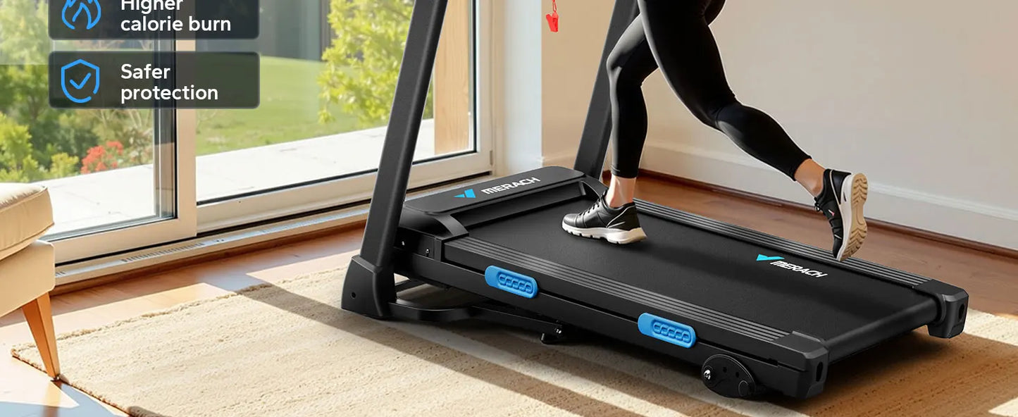 MERACH Foldable Treadmill T12 Incline Quiet Double Deck Technology 4 Silicone Shock Cushion