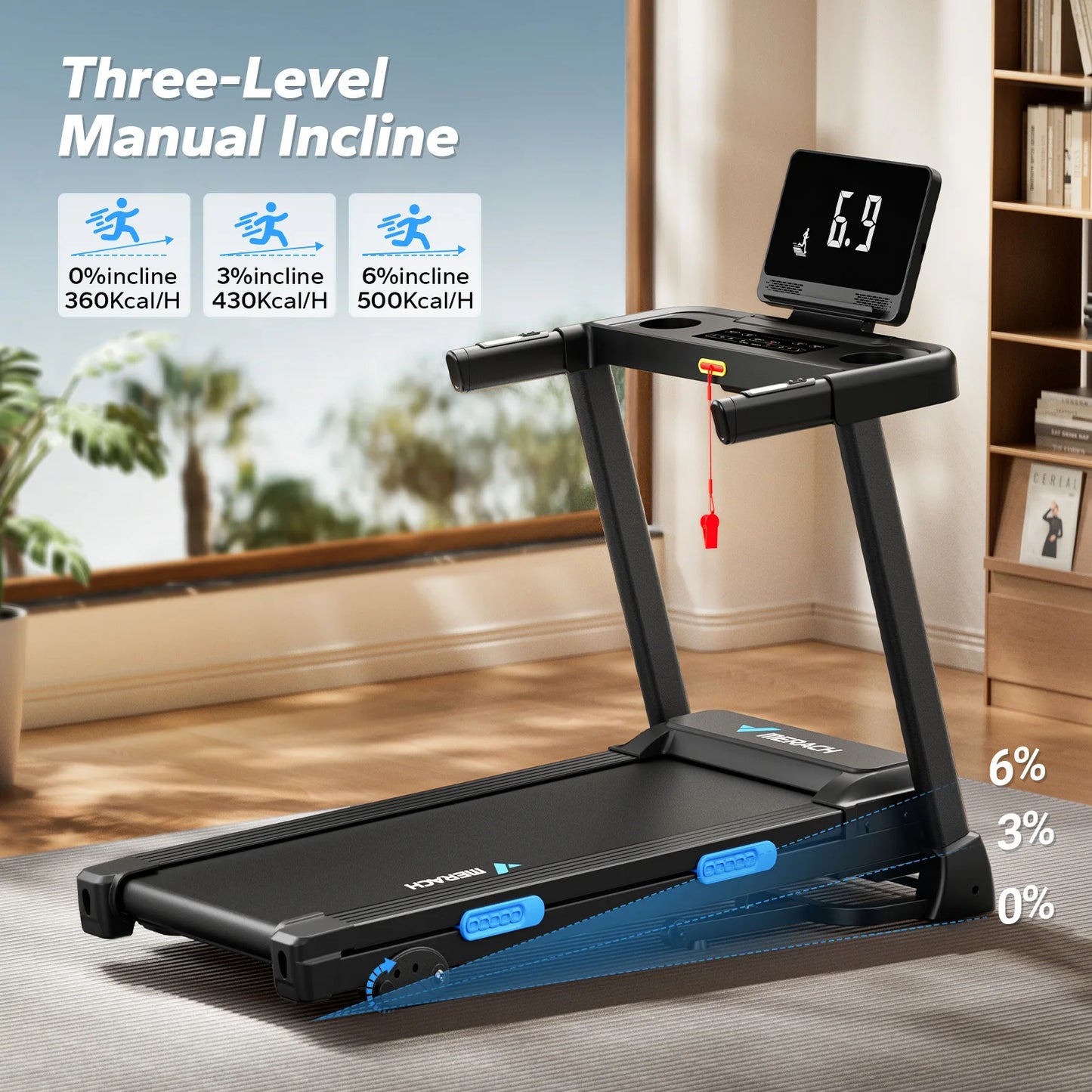 MERACH Foldable Treadmill T12 Incline Quiet Double Deck Technology 4 Silicone Shock Cushion