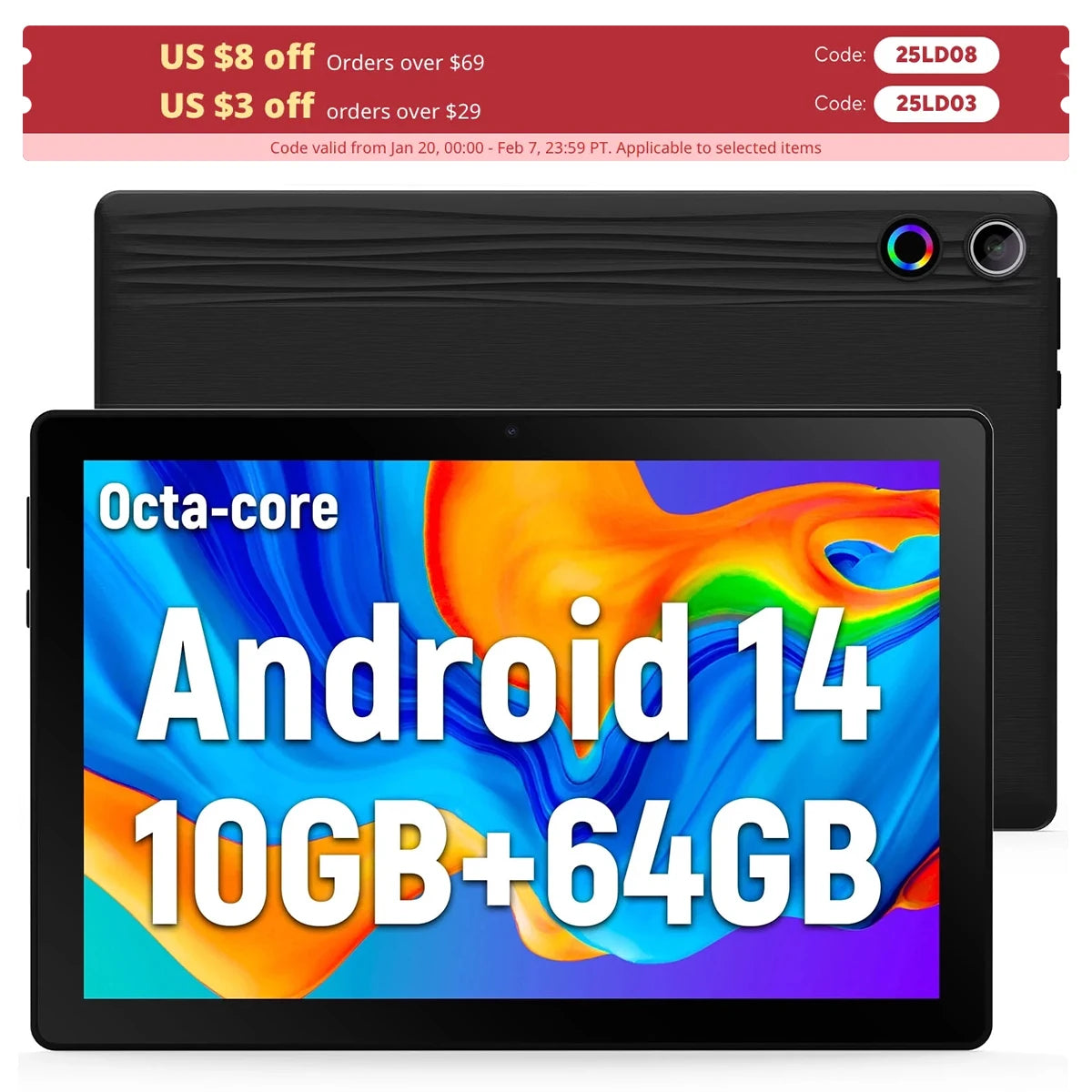 BESTSKI 10.1" Android 14 Tablet, Octa-core 10GB RAM 64GB ROM(Expand to 1TB), 5MP+8MP Dual Cameras