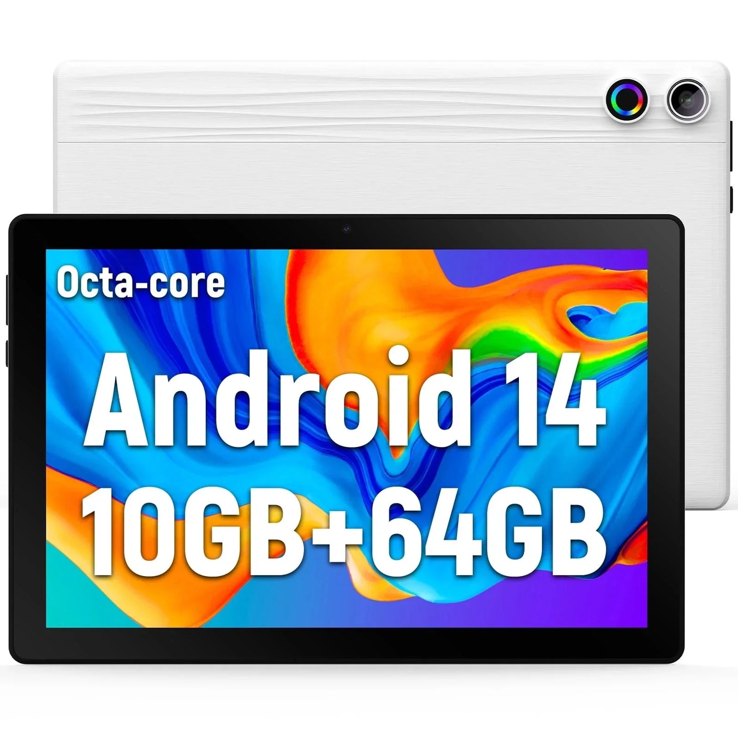 BESTSKI 10.1" Android 14 Tablet, Octa-core 10GB RAM 64GB ROM(Expand to 1TB), 5MP+8MP Dual Cameras