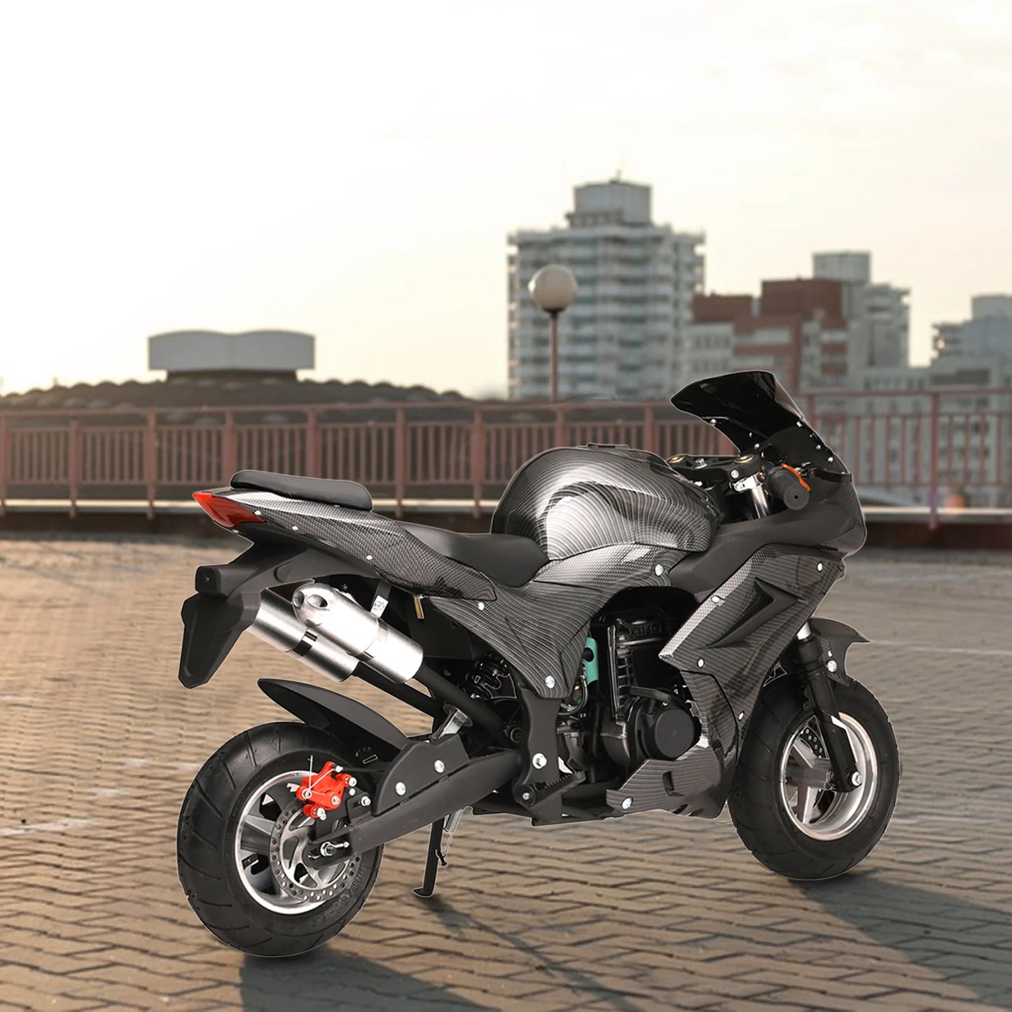 4-Stroke 49cc Mini Motorcycle Gas Pocket Motorbike Front Rear Disc Brakes Racing Max Speed 25MPH