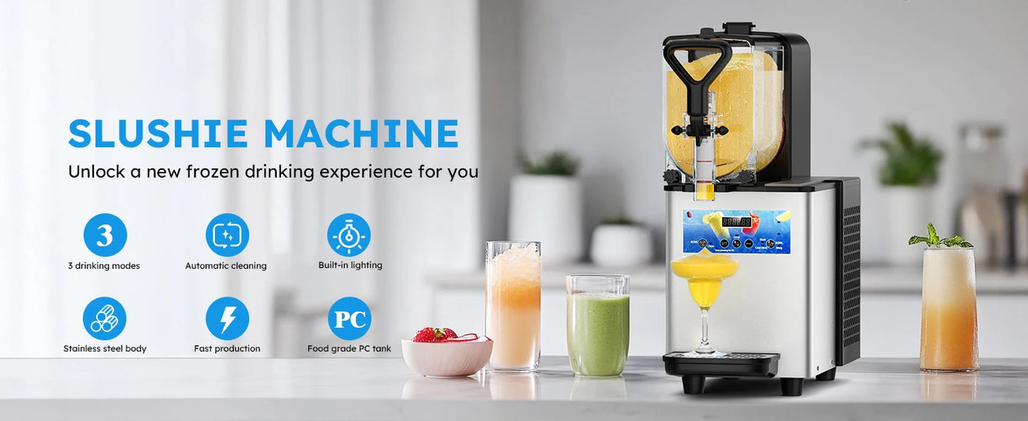 Margarita Slushy Frozen Drink Machine/LED Light/Rapid Cooling 3L 110V Automatic Cleaning