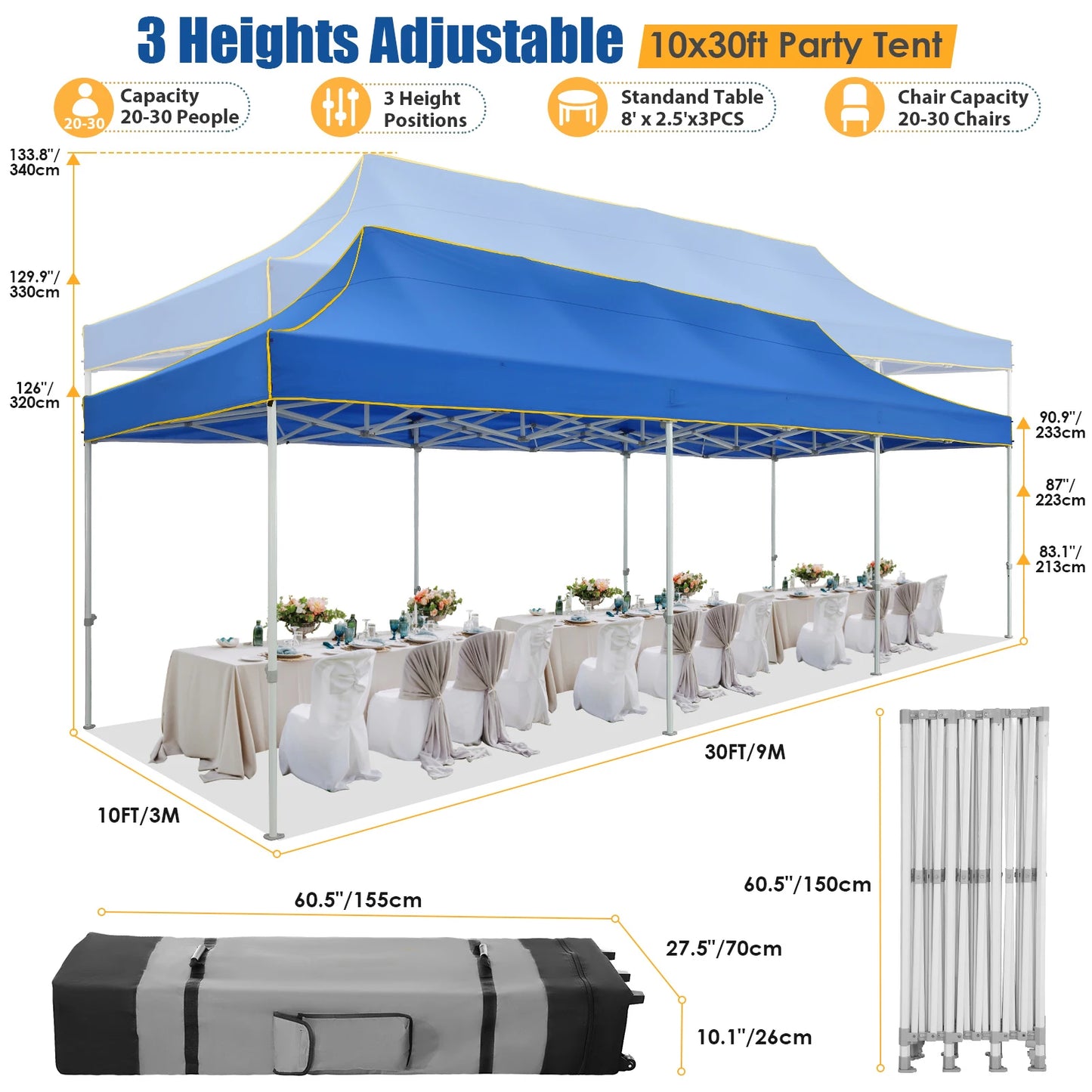 10x30ft Pop Up Canopy Tent Gazebo Party Heavy Duty Marquee Awning Outdoor Commercial