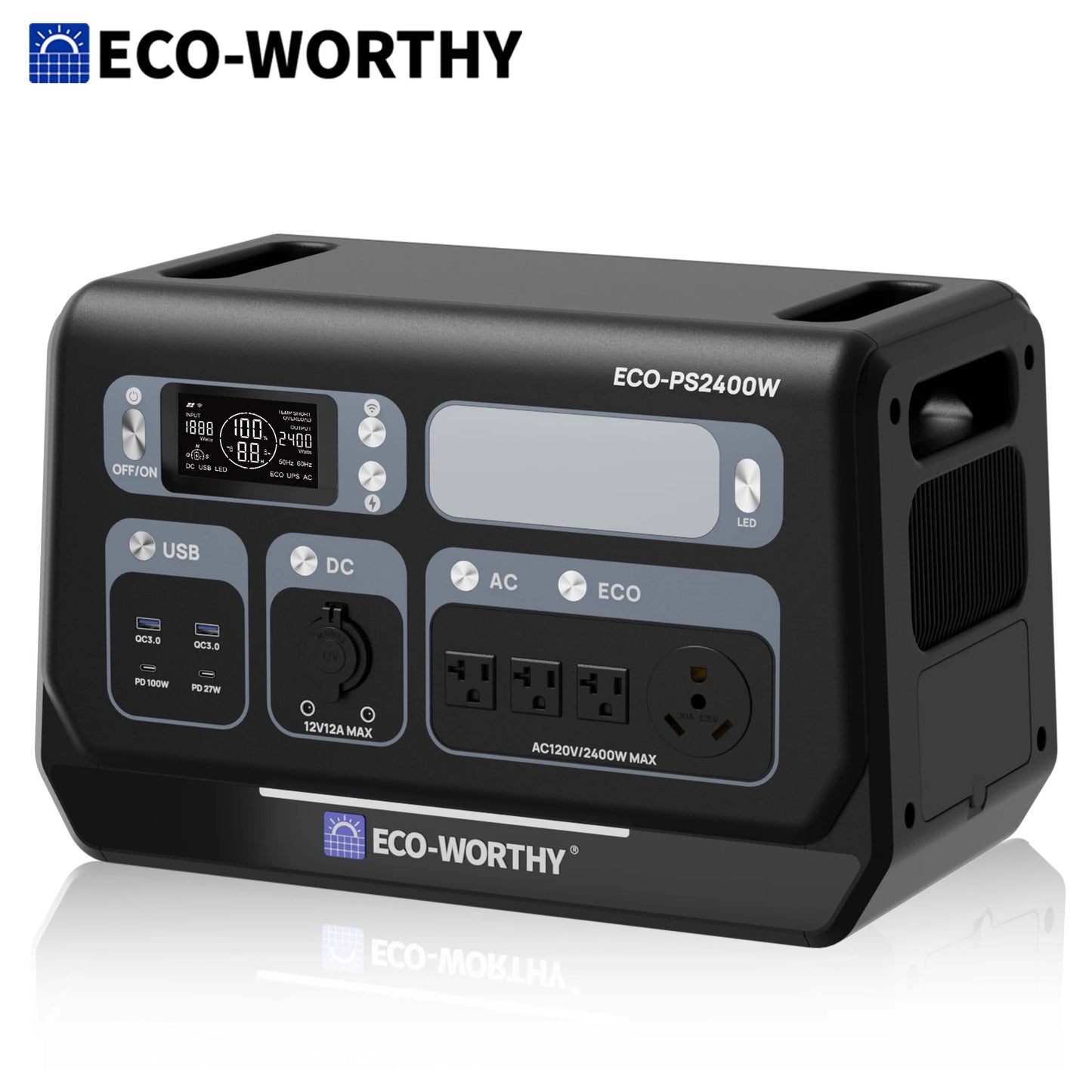 ECO-WORTHY PS 2400W Power Station 2048Wh LiFePO4 Battery, Solar Generator w/10 Outlets (4800W Peak)