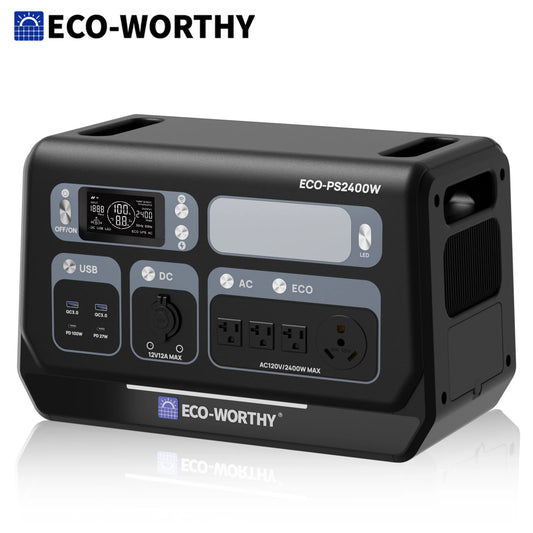 ECO-WORTHY PS 2400W Power Station 2048Wh LiFePO4 Battery, Solar Generator w/10 Outlets (4800W Peak)