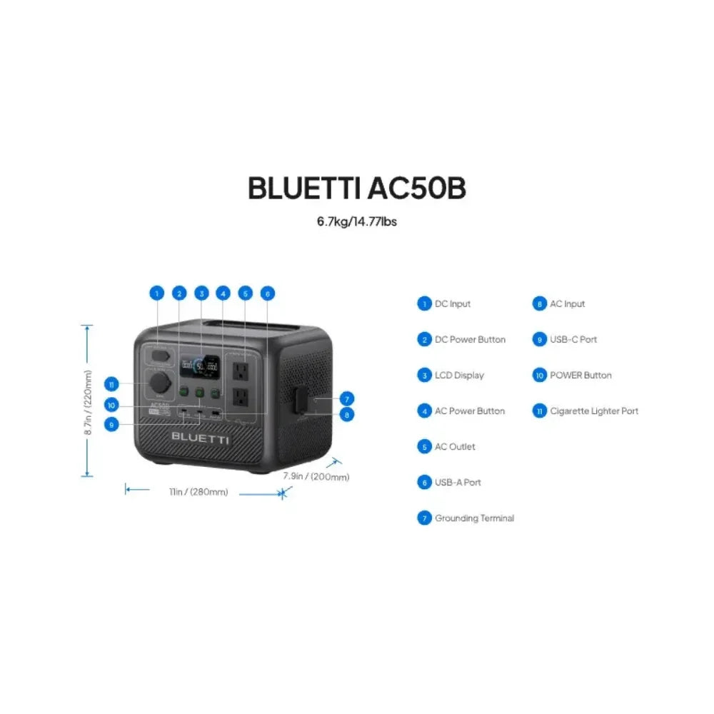 BLUETTI AC50B Portable Power Station 700W 448Wh LiFePO4 Battery Backup Lightweight Solar Generator
