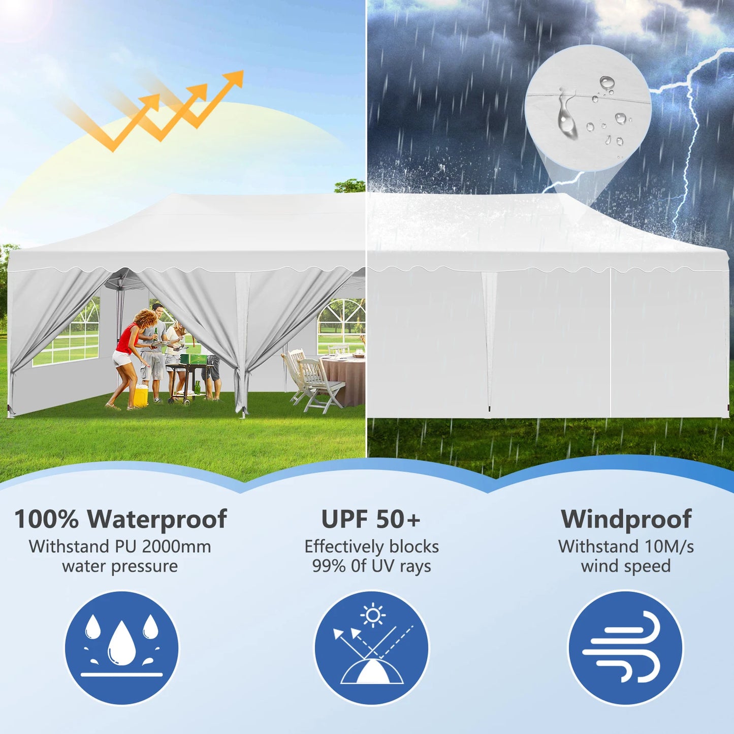 10x30ft Event Canopy with Removable Walls, Premium Pop Up Tent with Reinforced Frame & 2000mm