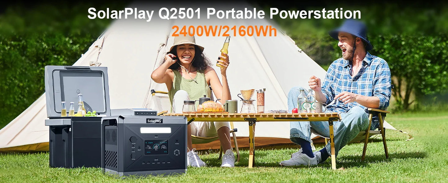 SOLARPLAY Q2501 Portable Power Station 2160WH LiFePO4 Battery, 2400W /4800W Peak