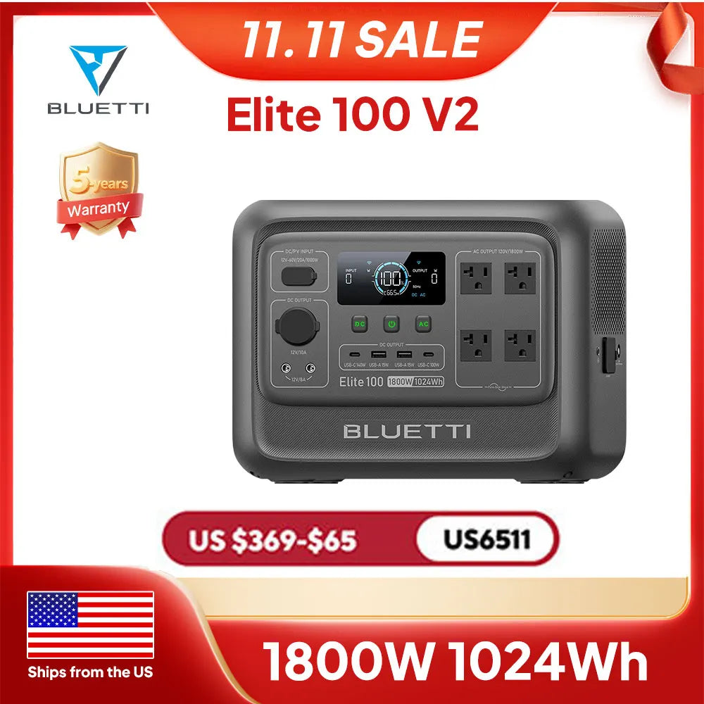 【Brand New】BLUETTI Elite 100 V2 Portable Power Station 1800W 1024Wh with Multiple Outputs