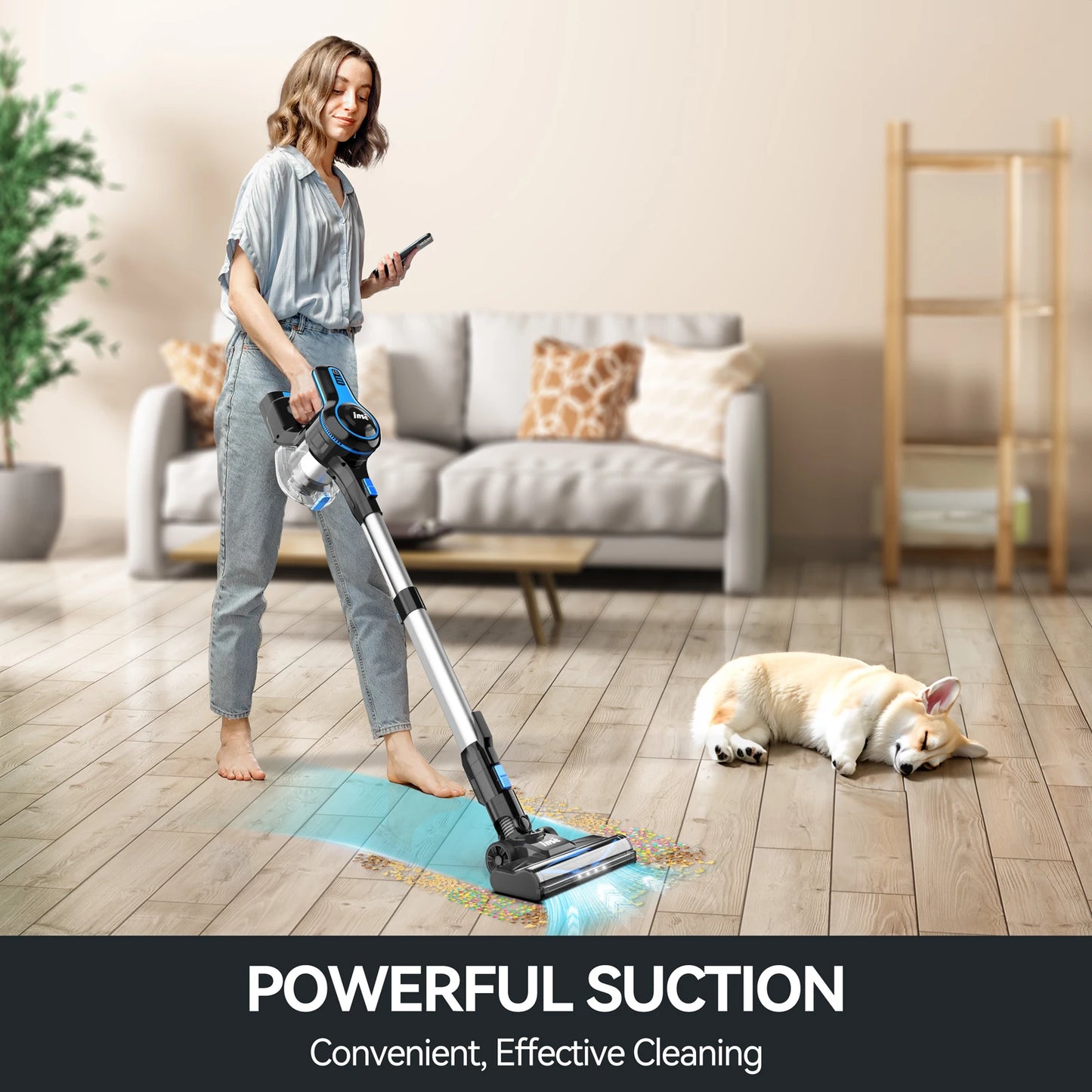 INSE Cordless Vacuum Cleaner, 20Kpa Lightweight Stick Vacuum with 2200mAh Battery