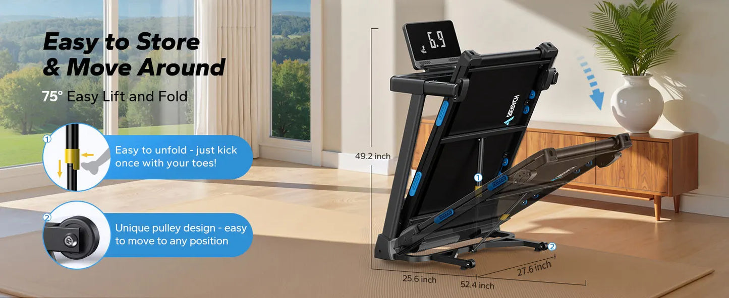 MERACH Foldable Treadmill T12 Incline Quiet Double Deck Technology 4 Silicone Shock Cushion