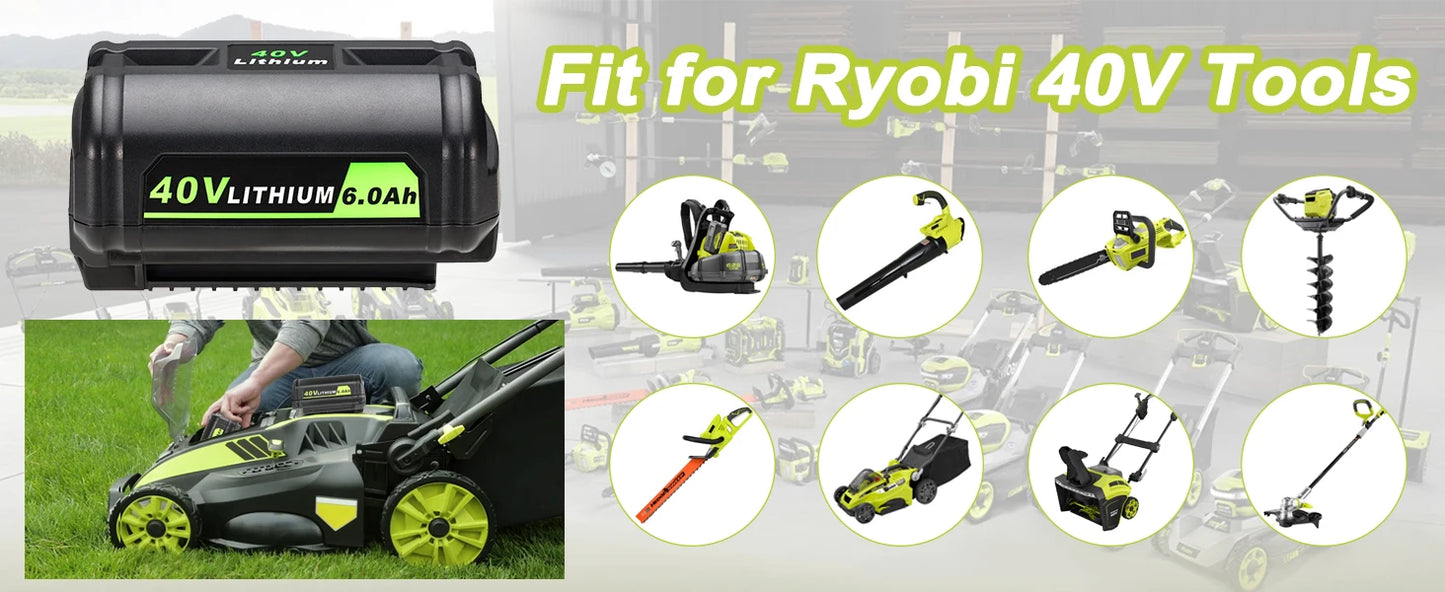 Ryobi OP40401 Battery 40V 6.0Ah Ryobi OP4026 OP4030 OP4050 OP4060A OP40201 OP40301 Batteries