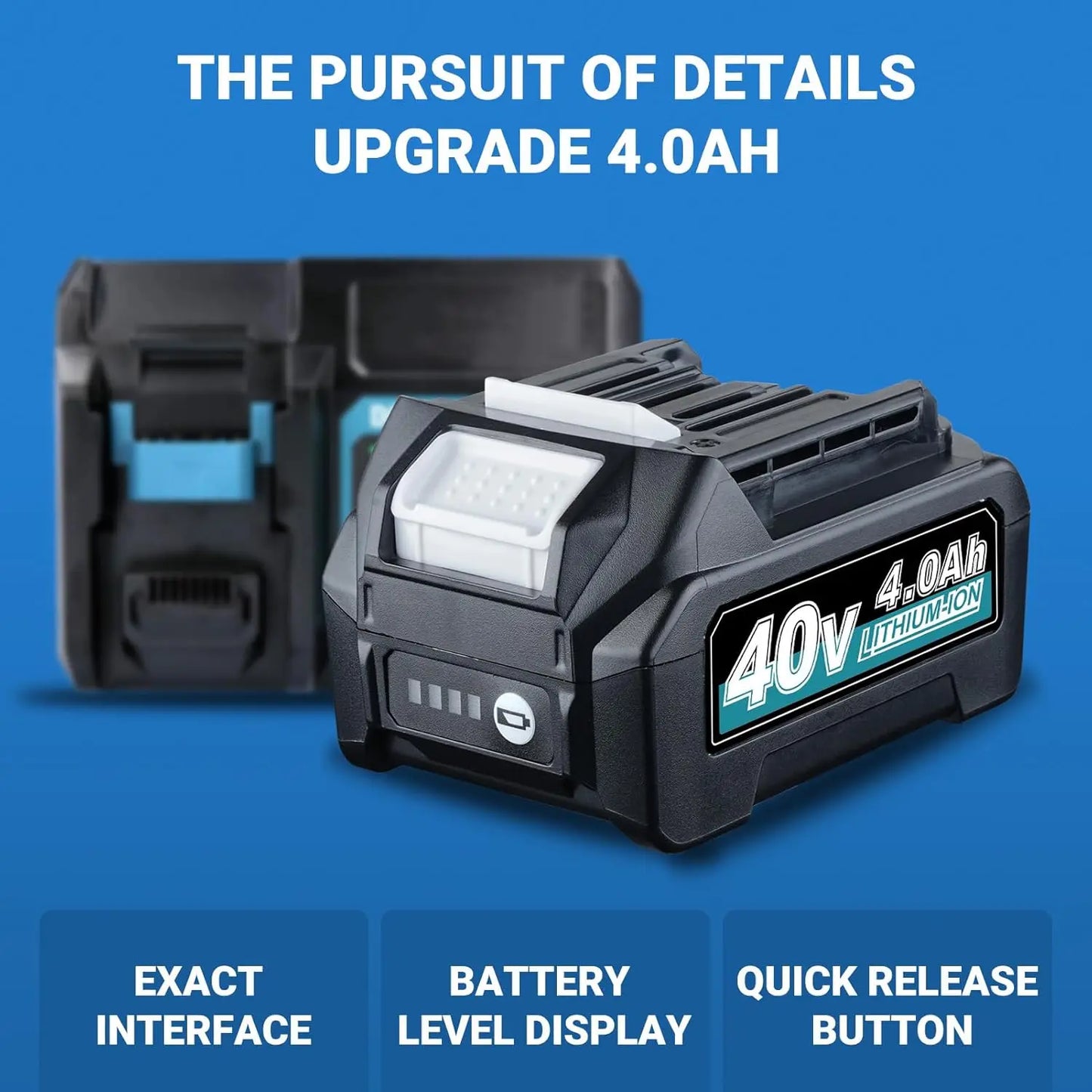 2Pcs BL4050 BL4040 4.0Ah 40V XGT Battery MAK40V Replacement /Makita BL4050F BL4025 40 Volt