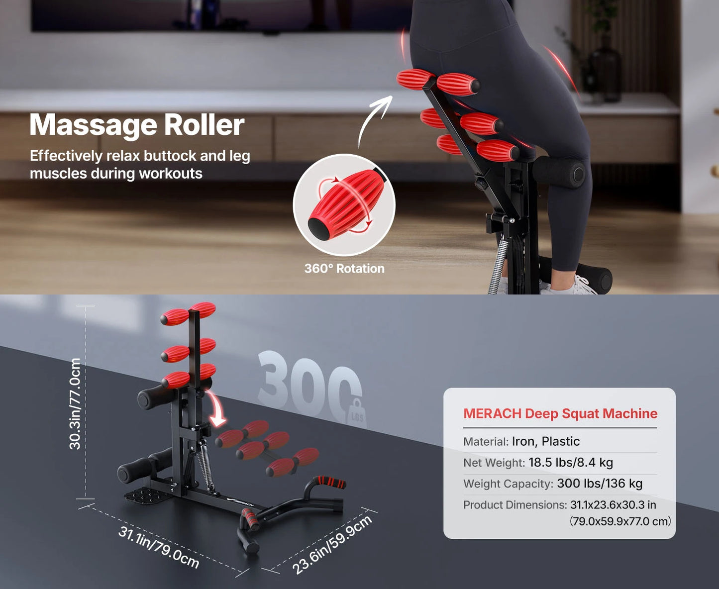MERACH Deep Squat Machine Adjustable Glutes Trainer Machine Core Leg Push Up WorkoutButtocks Machine