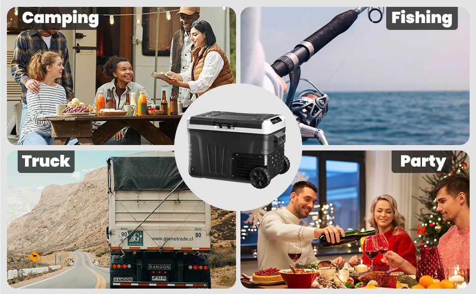 SIMZLIFE 35L Car Portable Freezer 12V Refrigerator Cooler 12V/24V DC Fridge with Wheels