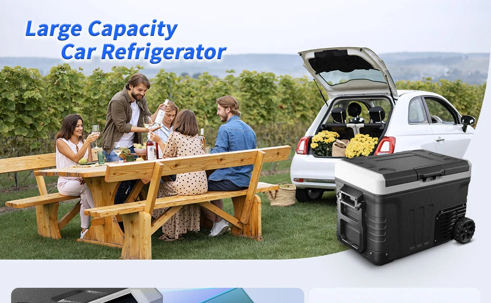 SIMZLIFE 35L Car Portable Freezer 12V Refrigerator Cooler 12V/24V DC Fridge with Wheels