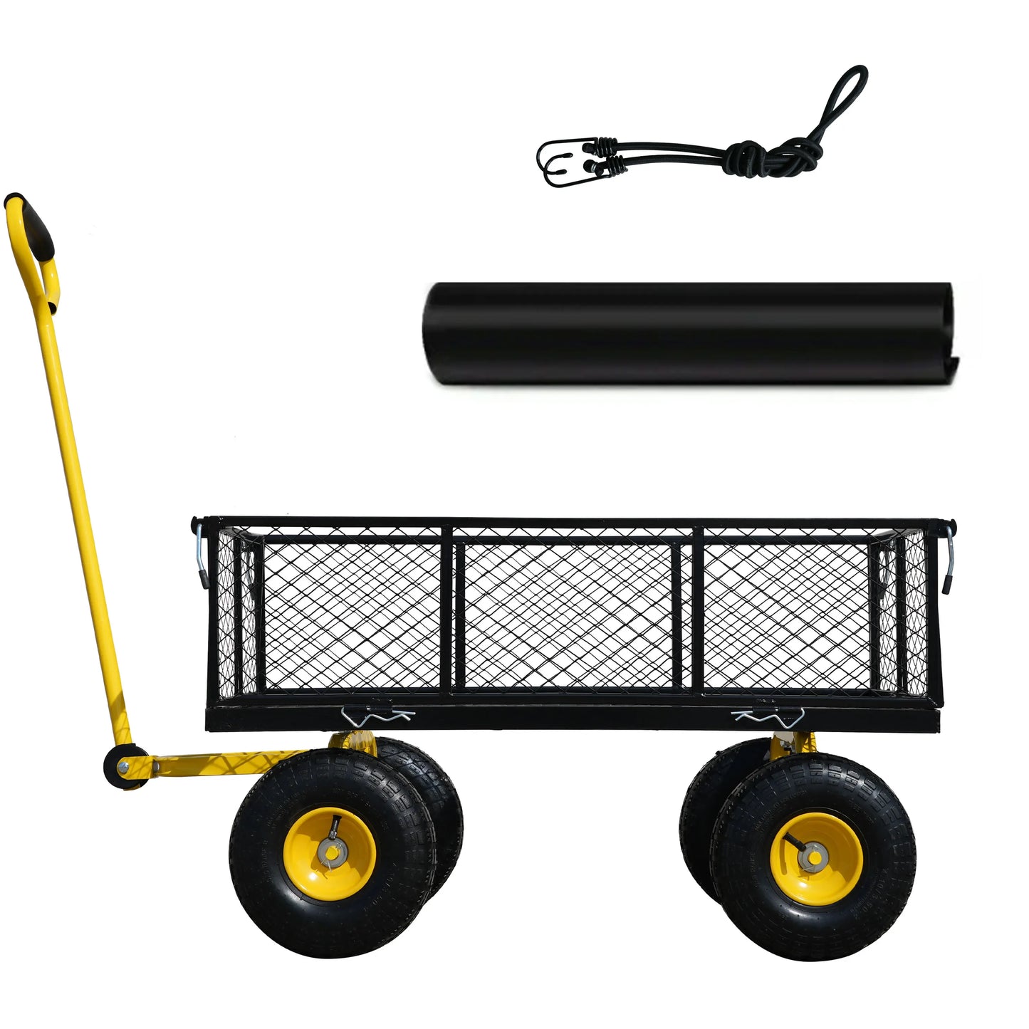 Steel garden cart w/500 lb capacity, removable steel mesh sides, flatbed/180-degree swivel handle