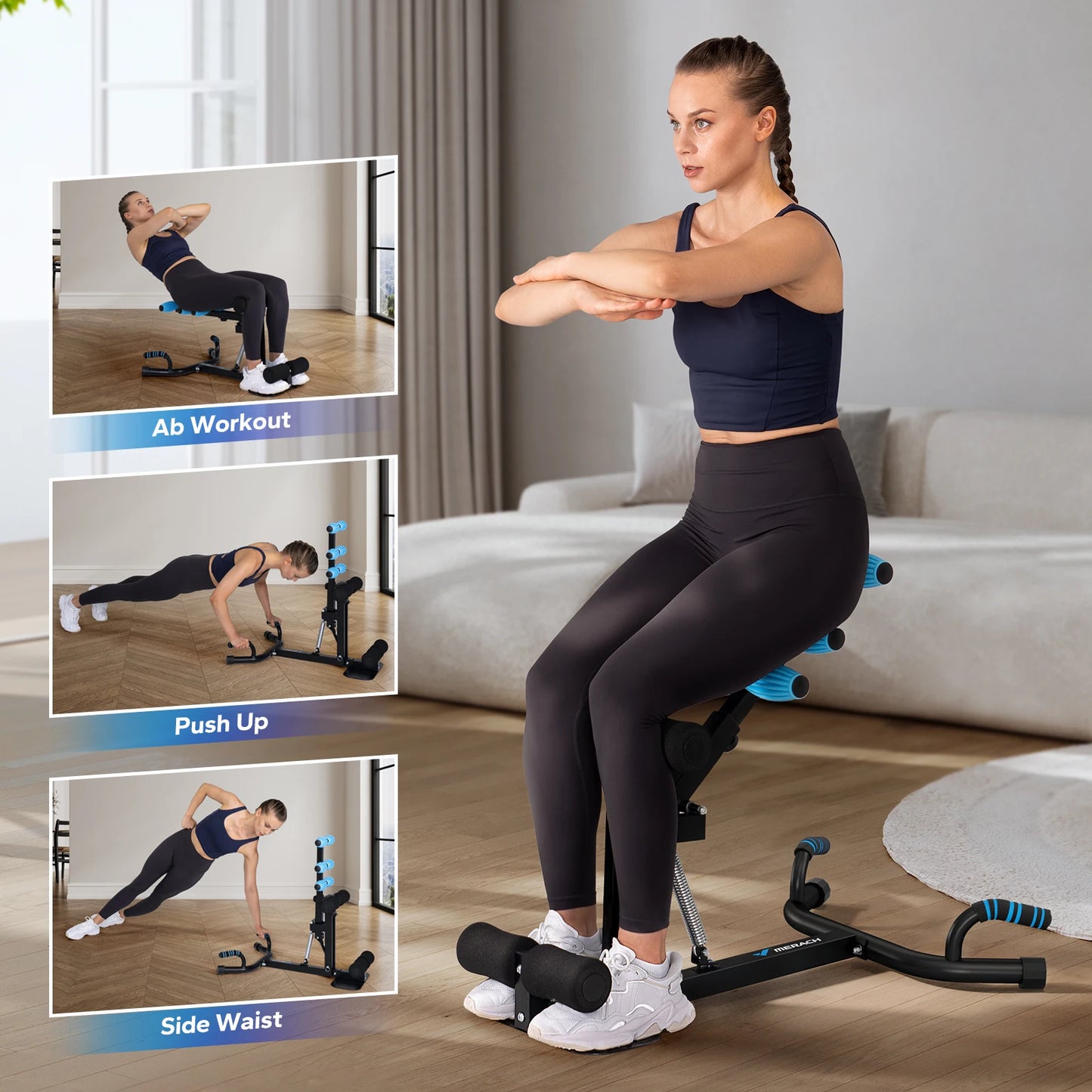 MERACH Deep Squat Machine Adjustable Glutes Trainer Machine Core Leg Push Up WorkoutButtocks Machine