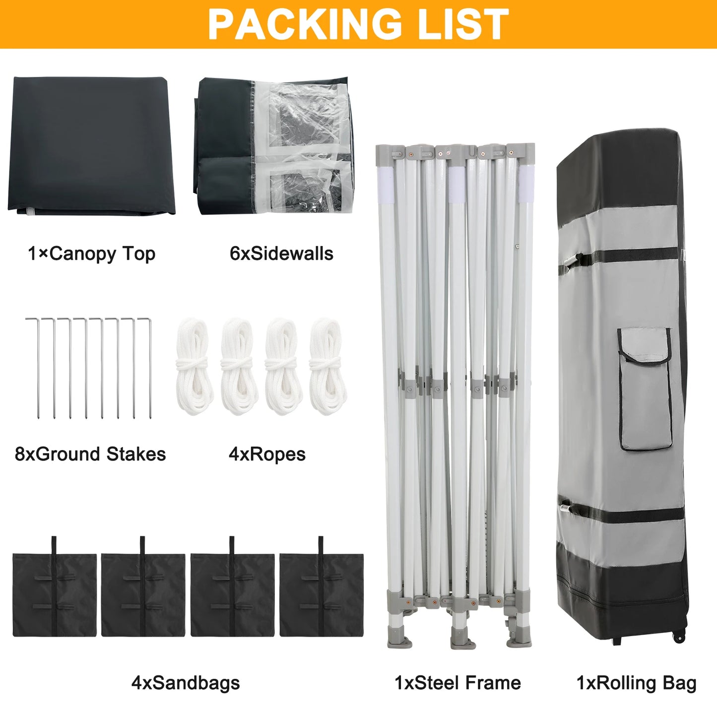 10x20FT Pop up Canopy Tent for Parties, Heavy Duty Easy Setup Tent with 6 Sidewalls