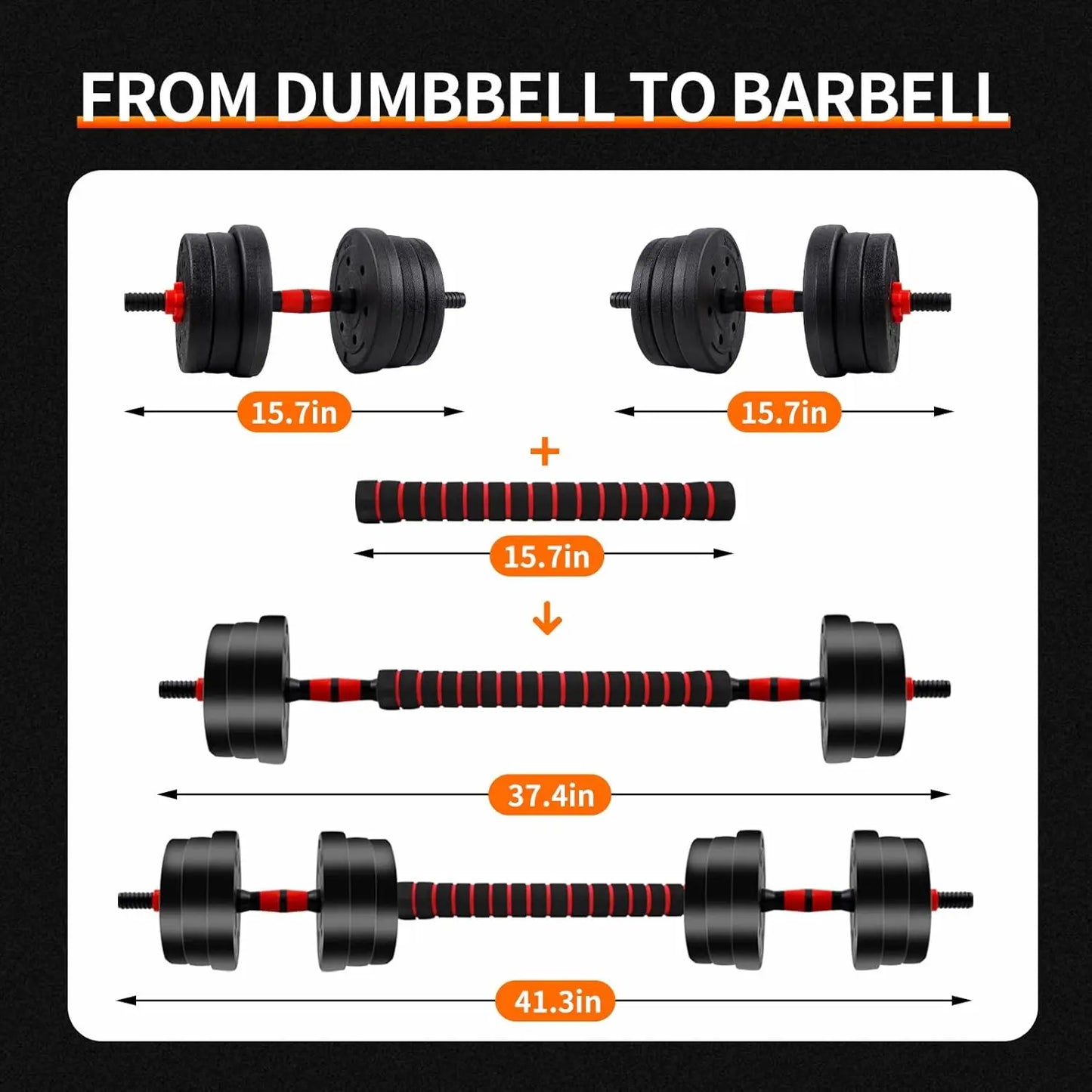 5-44lbs Adjustable Dumbbell to Barbell Set, Anti-Slip Grip, Versatile Fitness/Barbell Weight Plates