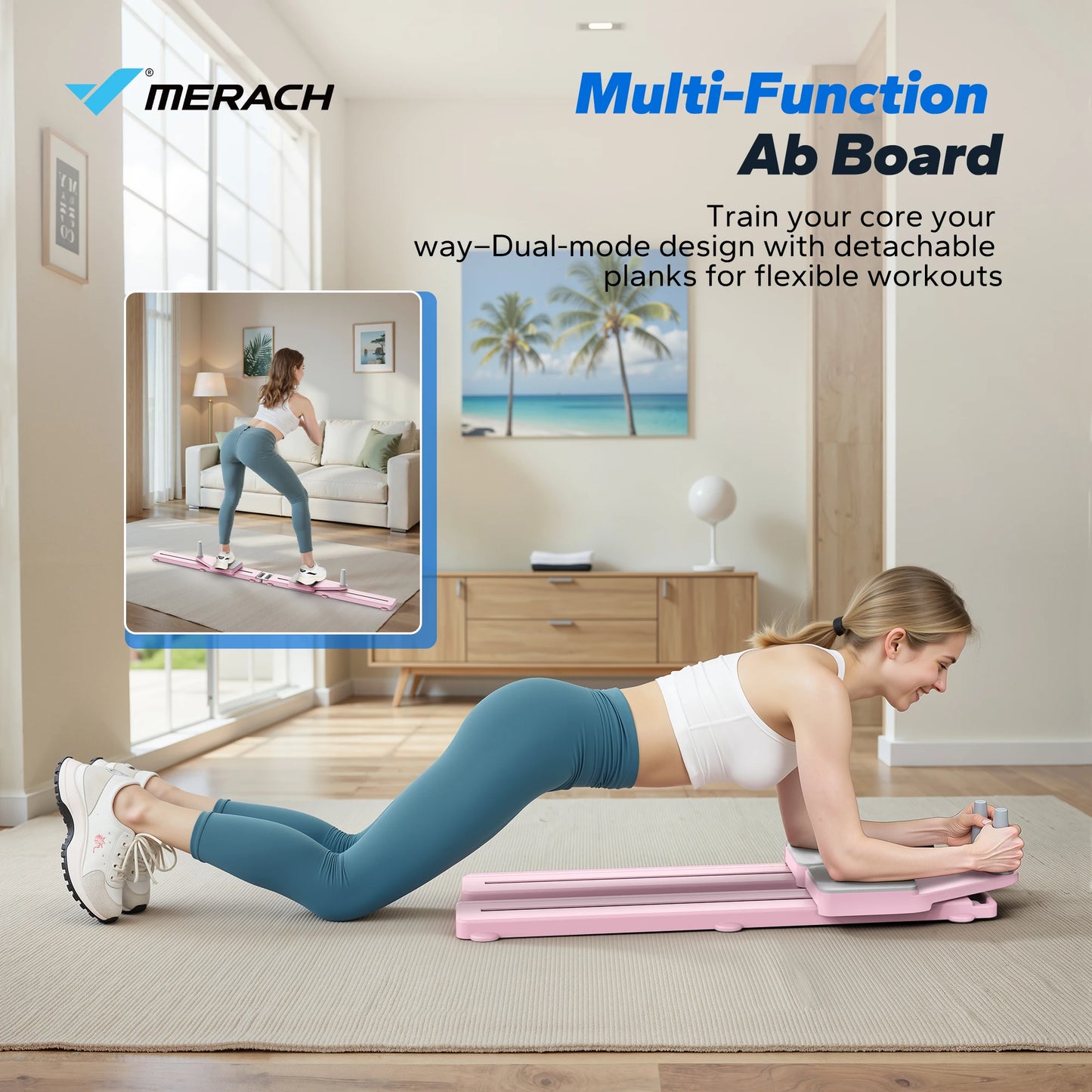 MERACH Pilates Board Multifunctional Abdominal Plate Detachable Ab Trainer with Anti-Slip Design