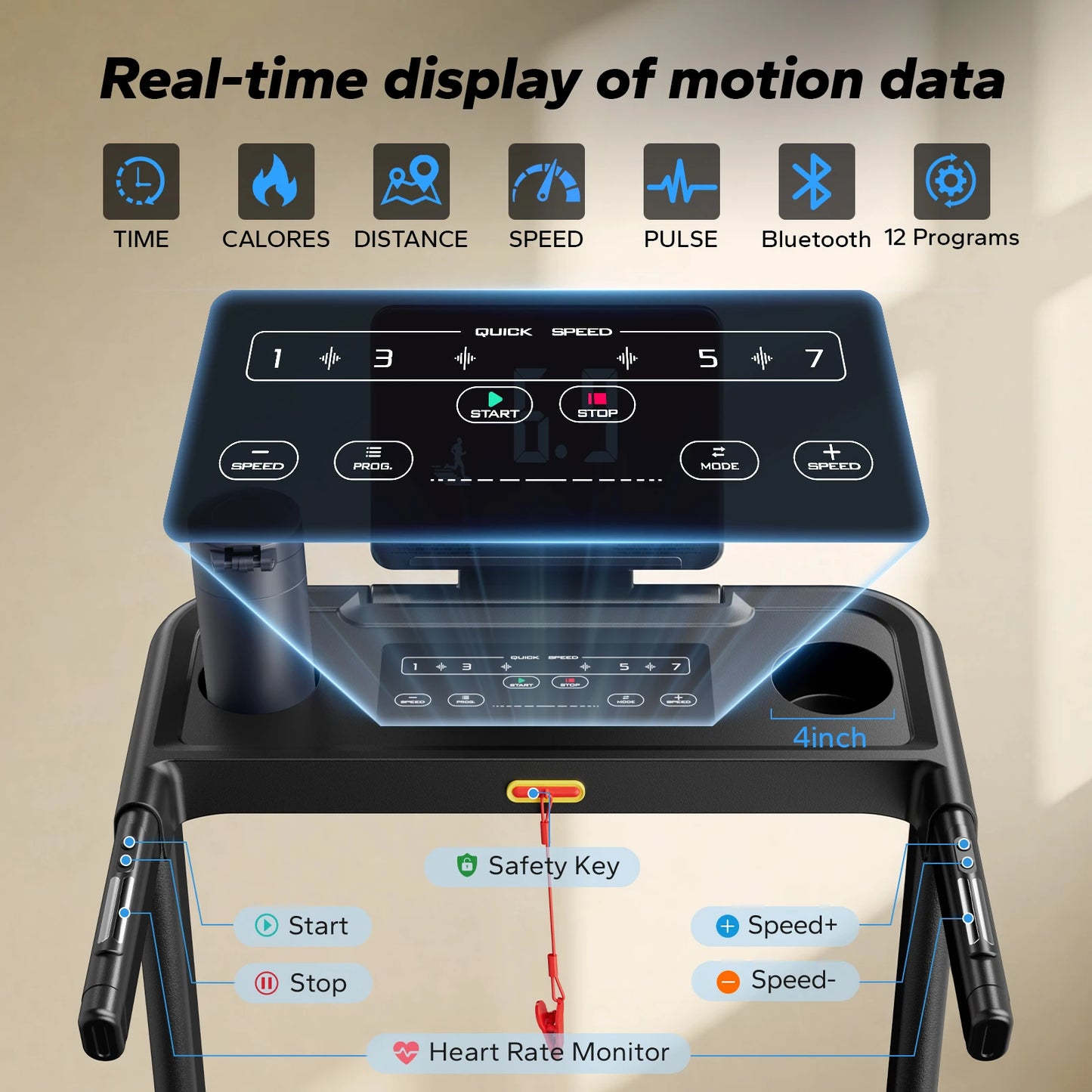 MERACH Foldable Treadmill T12 Incline Quiet Double Deck Technology 4 Silicone Shock Cushion