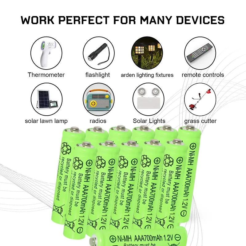 AAA Rechargeable Batteries 700mAh 1.2V Ni-MH Triple A Batteries High Capacity/Outdoor Solar Lights