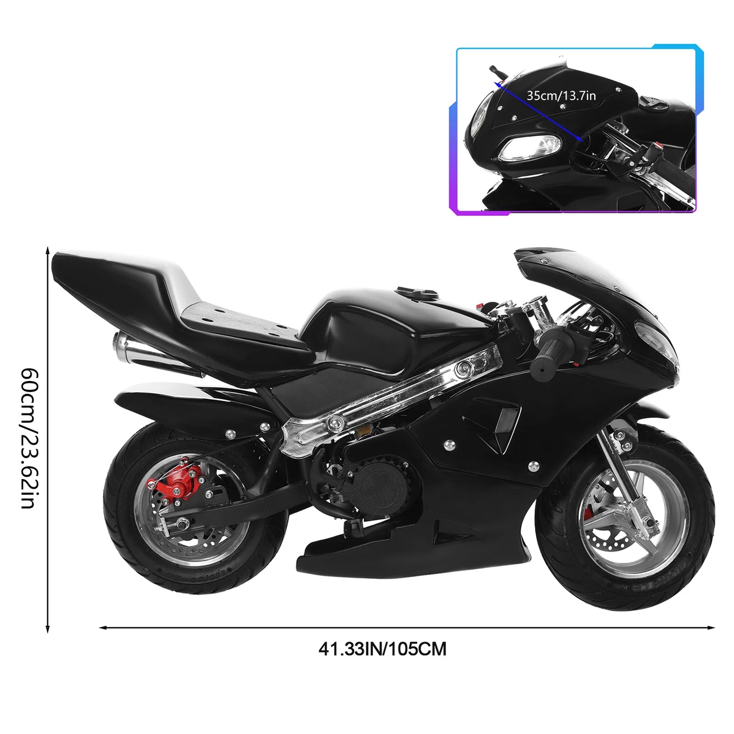 49CC 2-Stroke Mini Motorcycle, Kids Gas Motorcycle, Pocket Gas Powered Motorcycle /Dual Headlights