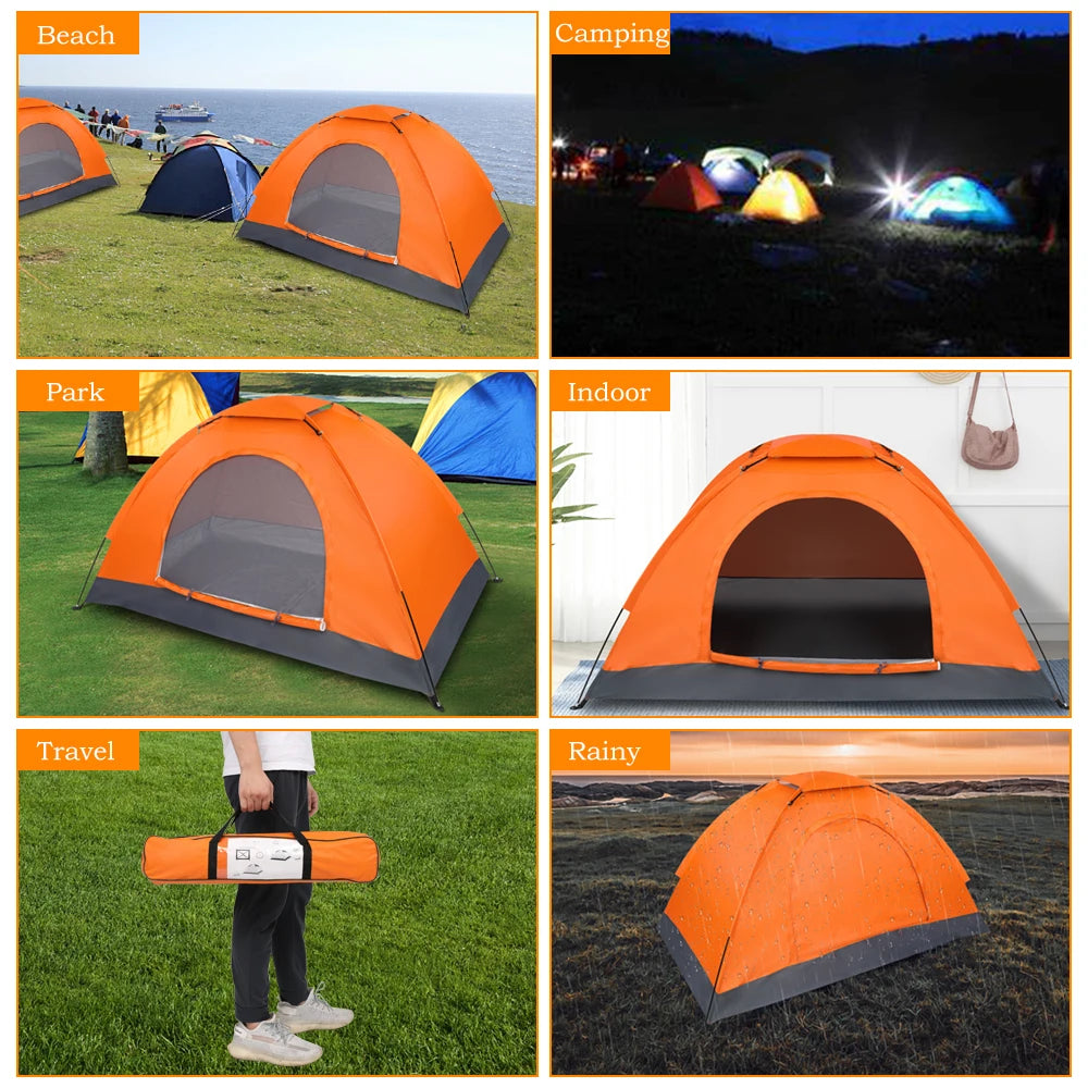 1-Person Waterproof Camping Dome Tent Automatic Pop Up Quick Shelter Outdoor Hiking Orange