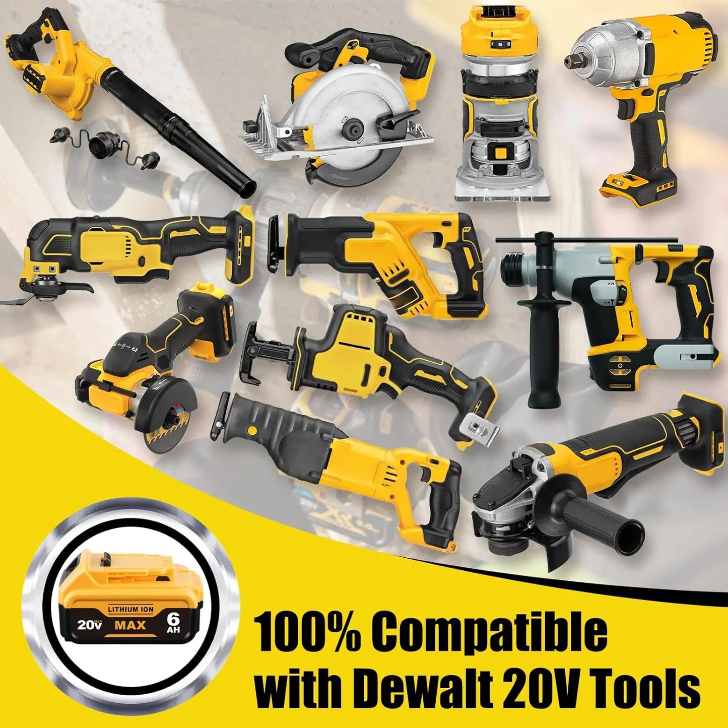 Vanon DCB205 6.0Ah 8.0Ah 12.0Ah 20V Lithium Ion Battery DeWalt DCB200 DCB206-2