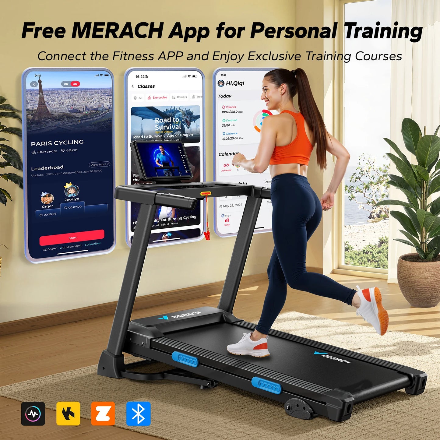 MERACH Foldable Treadmill T12 Incline Quiet Double Deck Technology 4 Silicone Shock Cushion