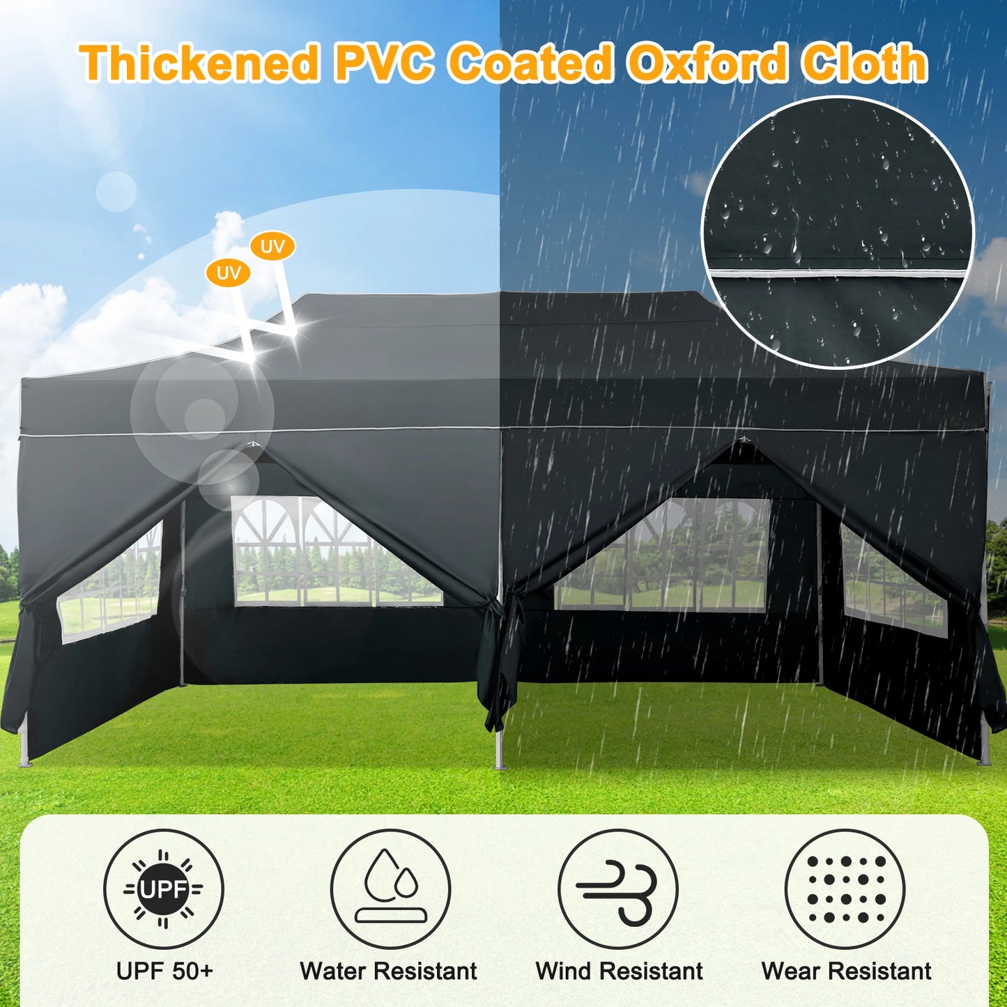 HOTEEL 10x20FT Pop up Canopy Tent, Heavy Duty Easy Setup Tent with 6 Sidewalls for Wedding