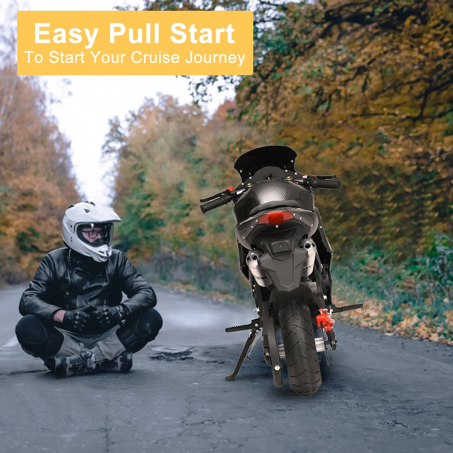 4-Stroke 49cc Mini Motorcycle Gas Pocket Motorbike Front Rear Disc Brakes Racing Max Speed 25MPH