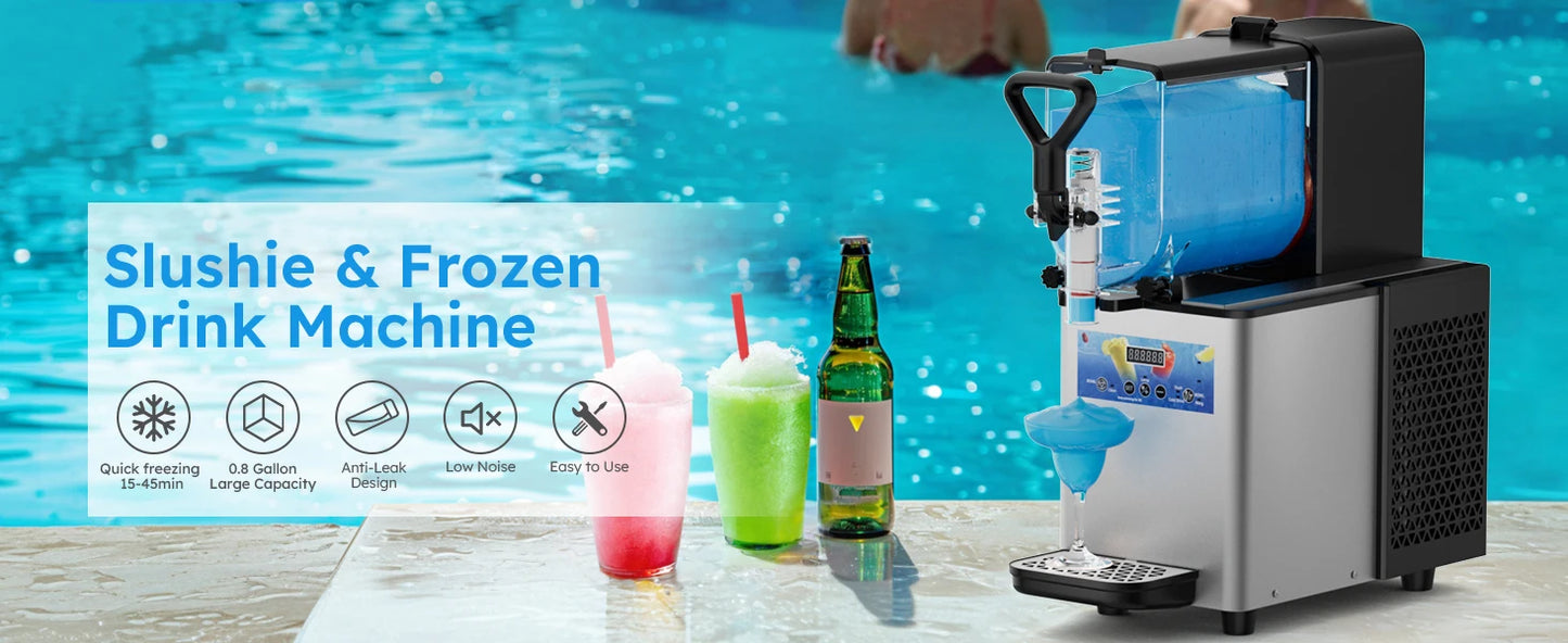 Margarita Slushy Frozen Drink Machine/LED Light/Rapid Cooling 3L 110V Automatic Cleaning
