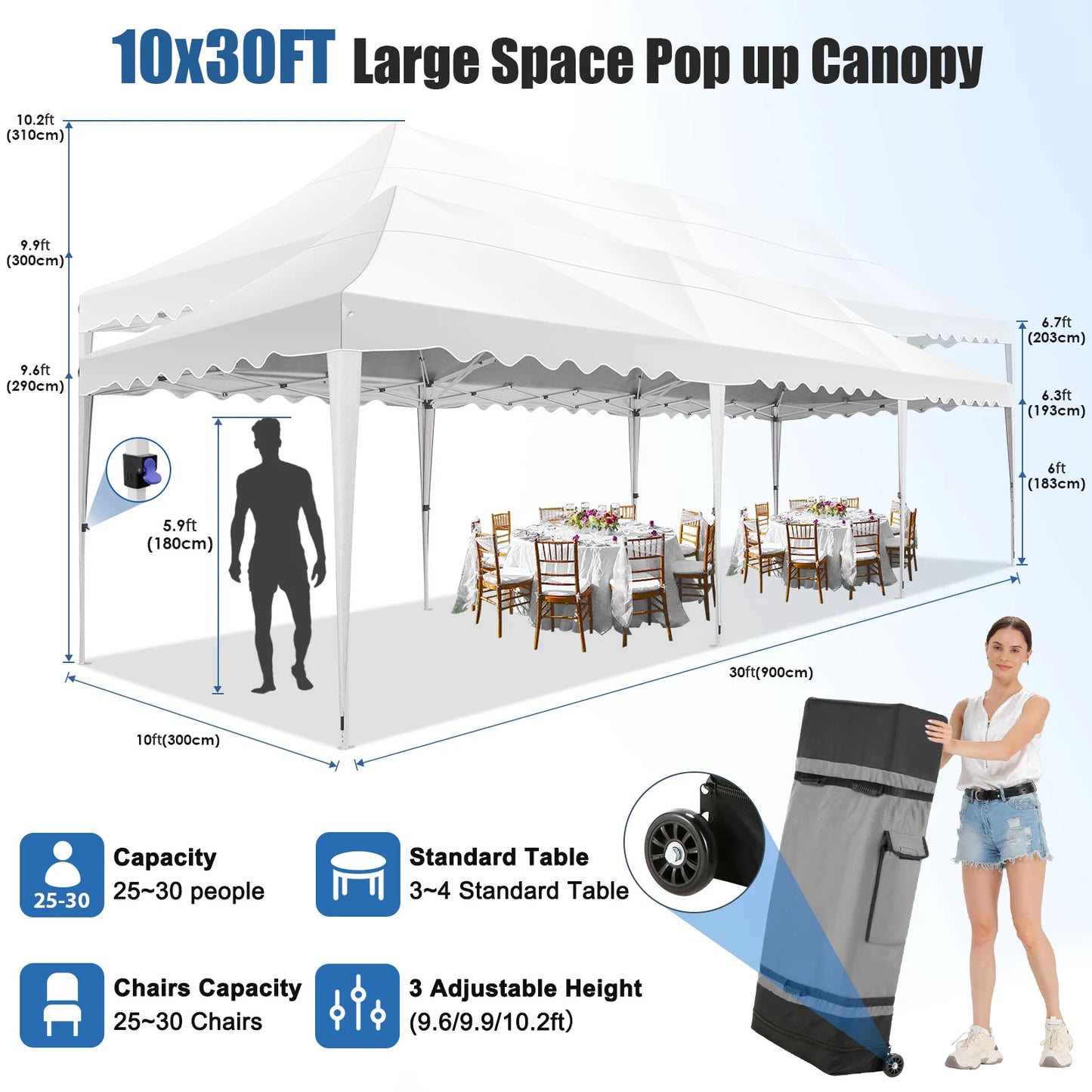 10x30ft Event Canopy with Removable Walls, Premium Pop Up Tent with Reinforced Frame & 2000mm