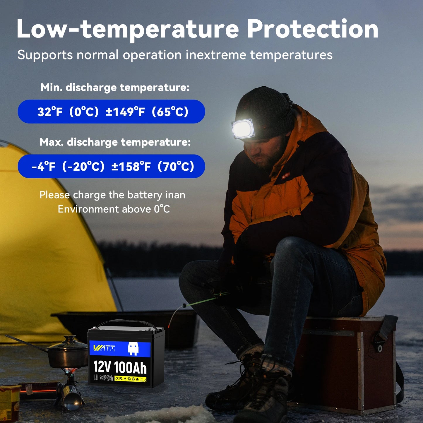 Wattcycle LiFePO4 Lithium Battery 12V 100Ah 5000+ Cycles EV Grade A+ Cell