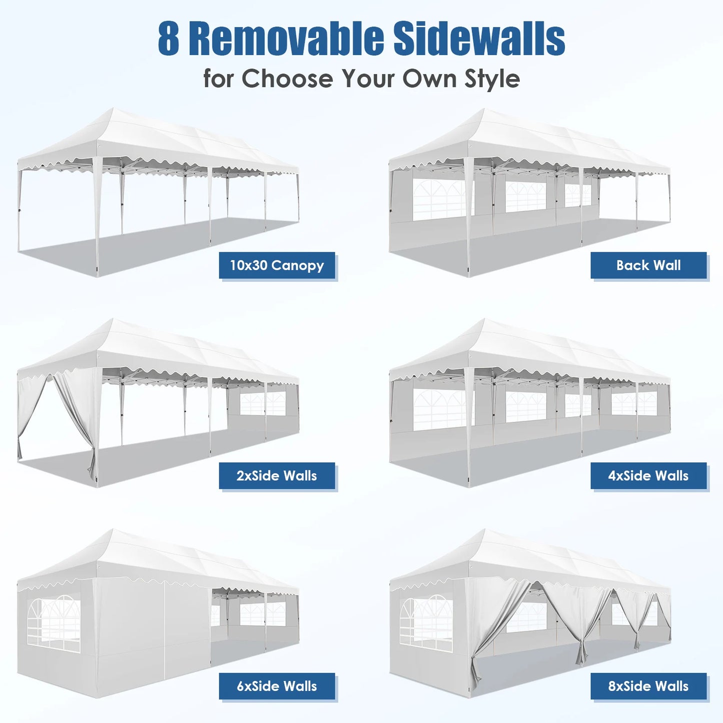10x30ft Event Canopy with Removable Walls, Premium Pop Up Tent with Reinforced Frame & 2000mm