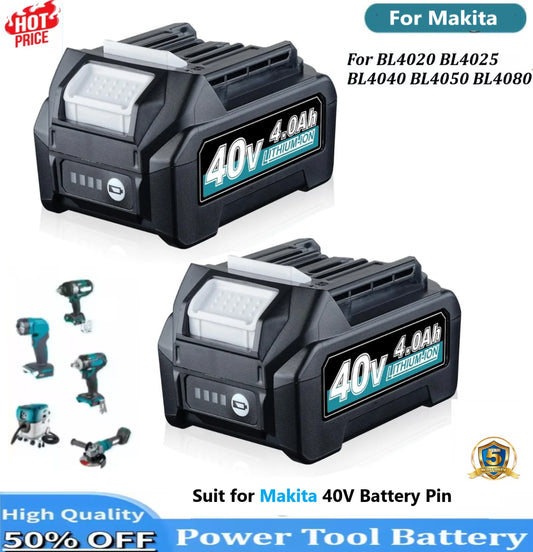 2Pcs BL4050 BL4040 4.0Ah 40V XGT Battery MAK40V Replacement /Makita BL4050F BL4025 40 Volt