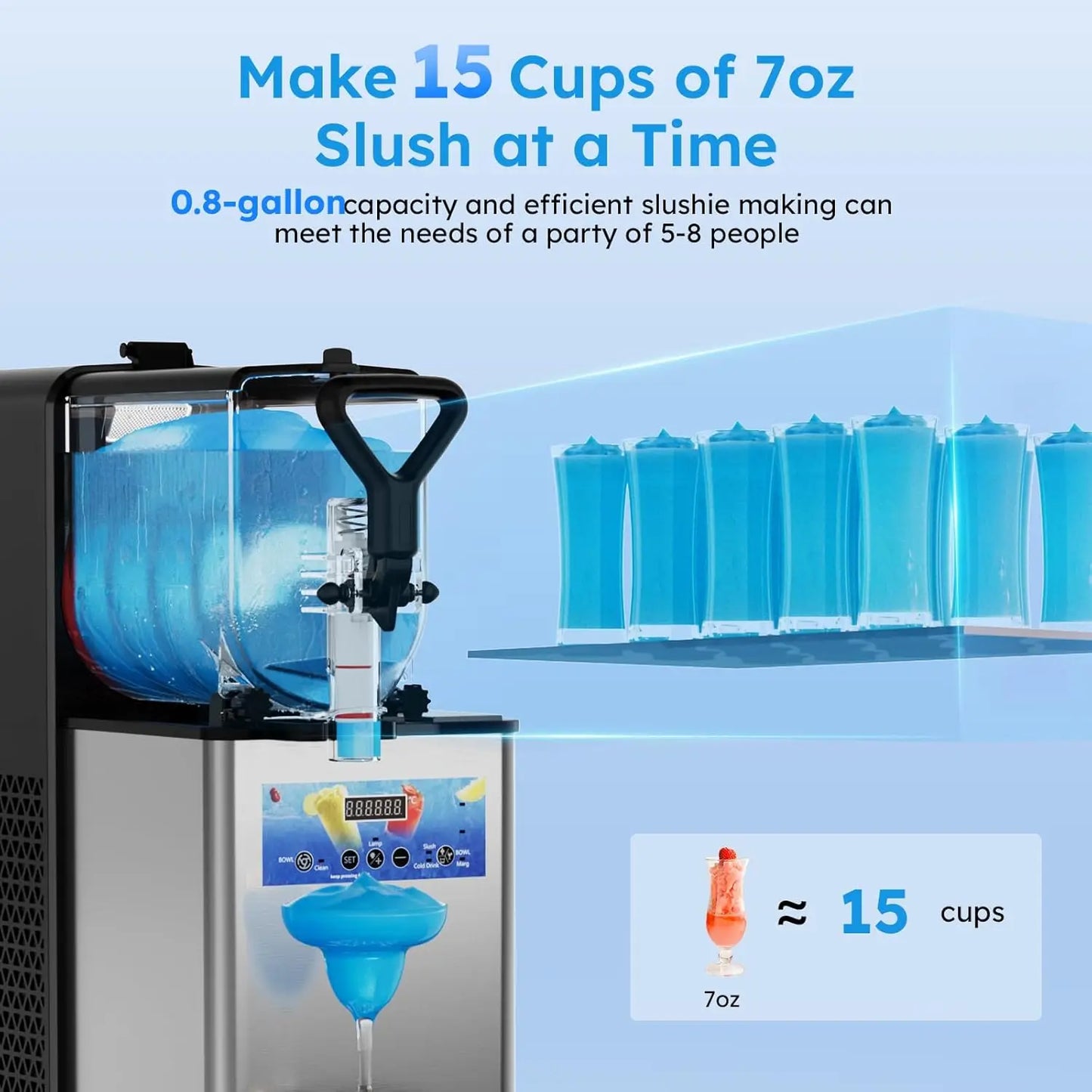 Margarita Slushy Frozen Drink Machine/LED Light/Rapid Cooling 3L 110V Automatic Cleaning